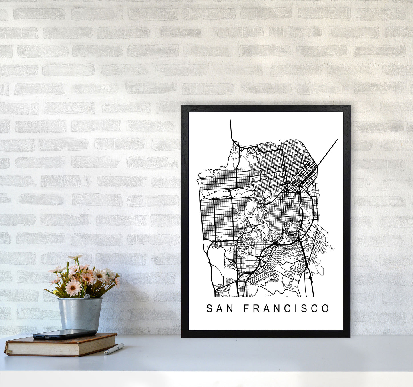 San Francisco Map Art Print by Pixy Paper A2 White Frame