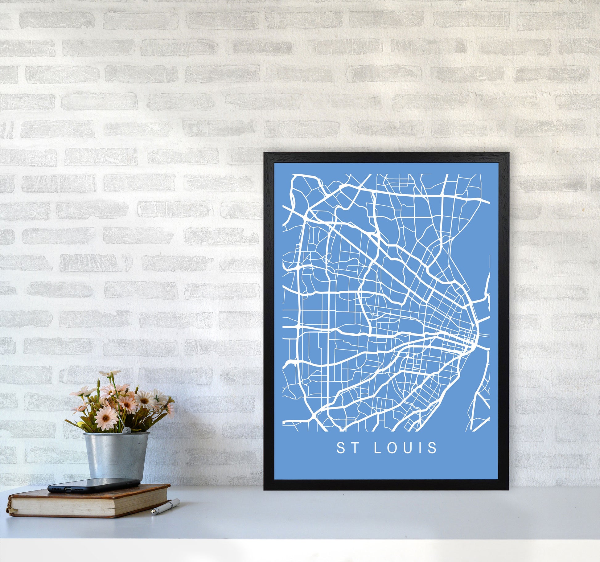 St Louis Map Blueprint Art Print by Pixy Paper A2 White Frame