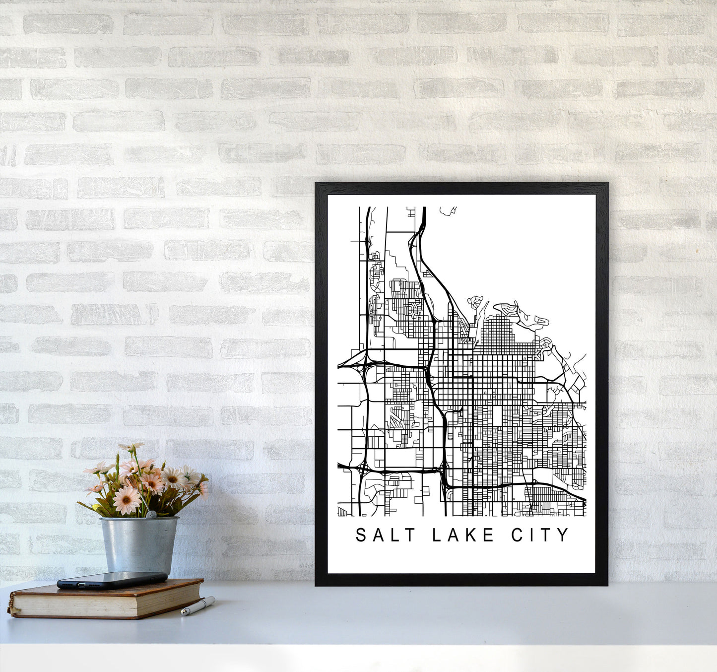 Salt Lake Map Art Print by Pixy Paper A2 White Frame