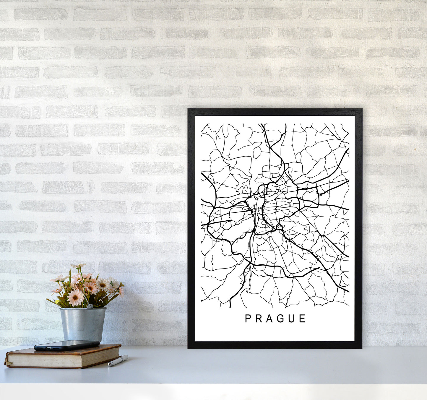 Prague Map Art Print by Pixy Paper A2 White Frame