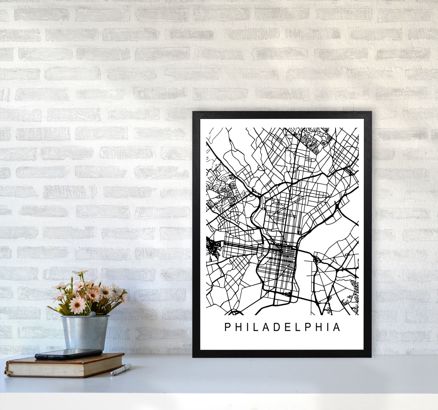 Philadelphia Map Art Print by Pixy Paper A2 White Frame
