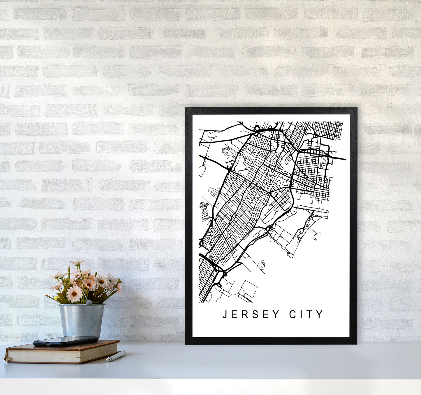 Jersey City Map Art Print by Pixy Paper A2 White Frame