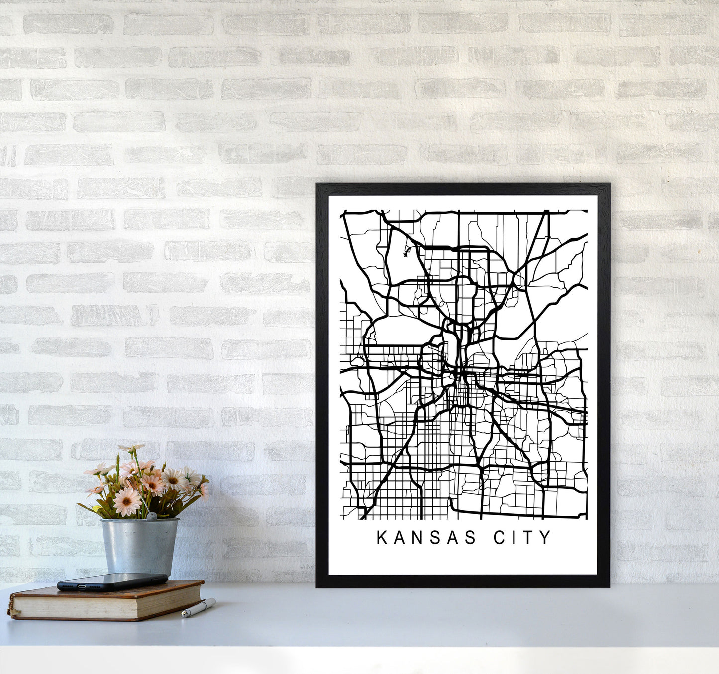 Kansas City Map Art Print by Pixy Paper A2 White Frame