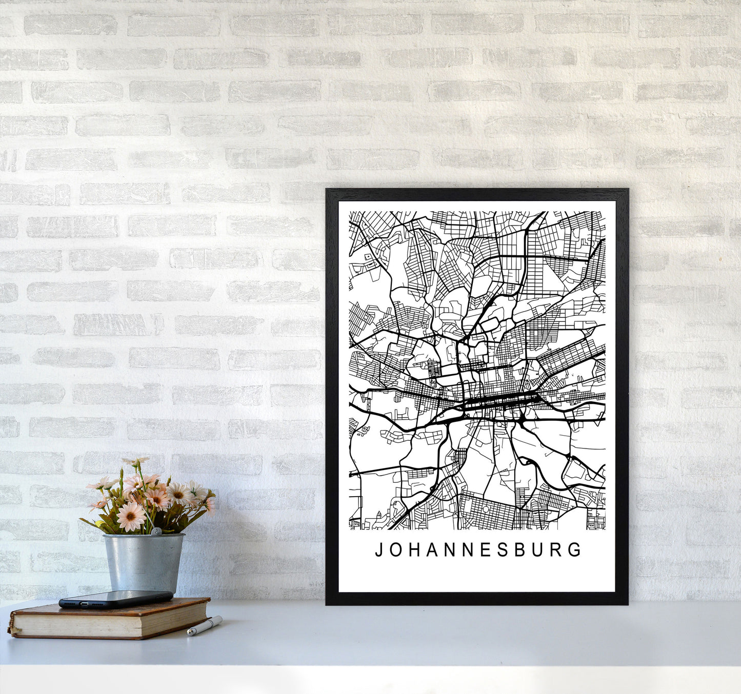 Johannesburg Map Art Print by Pixy Paper A2 White Frame