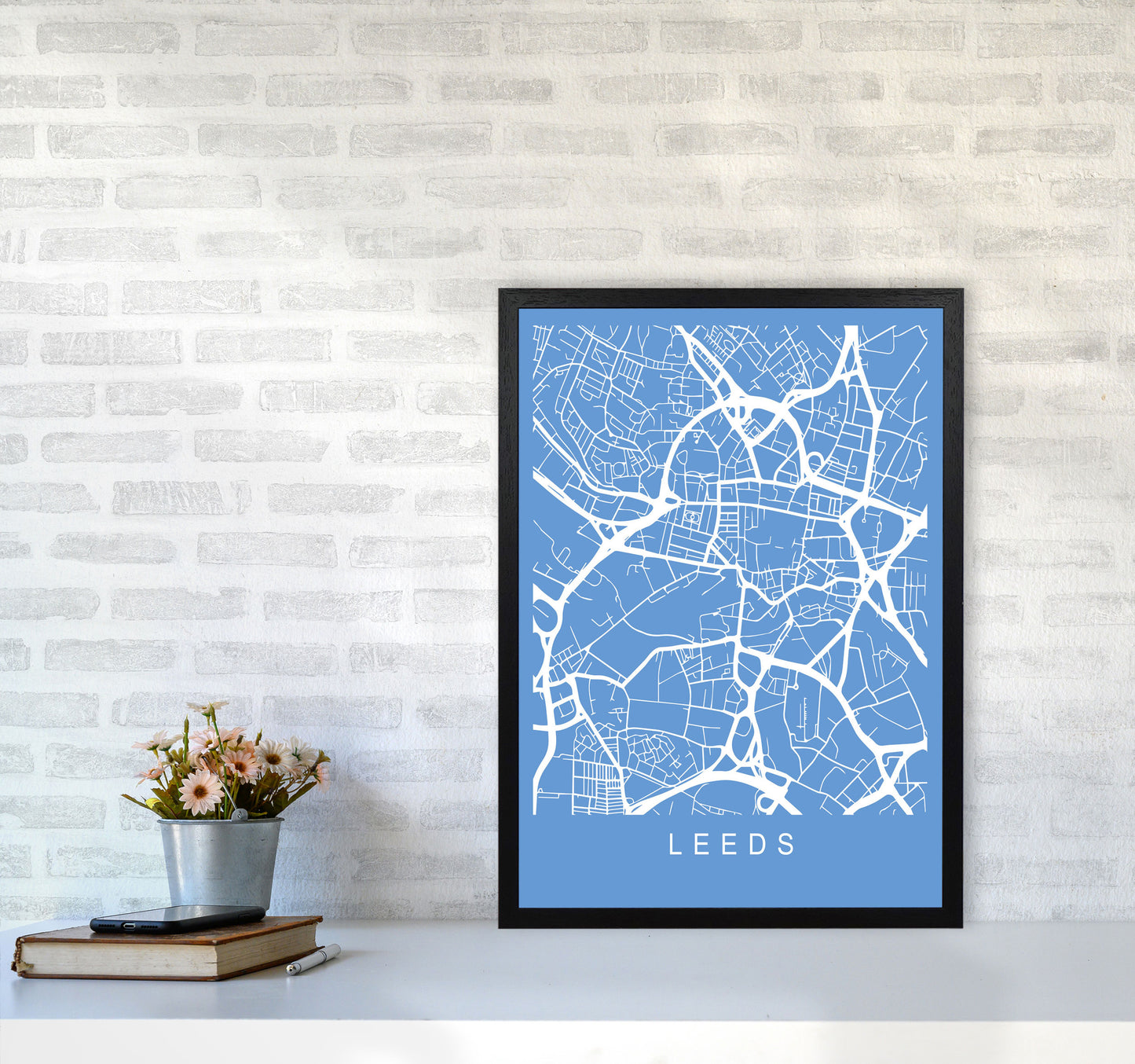Leeds Map Blueprint Art Print by Pixy Paper A2 White Frame