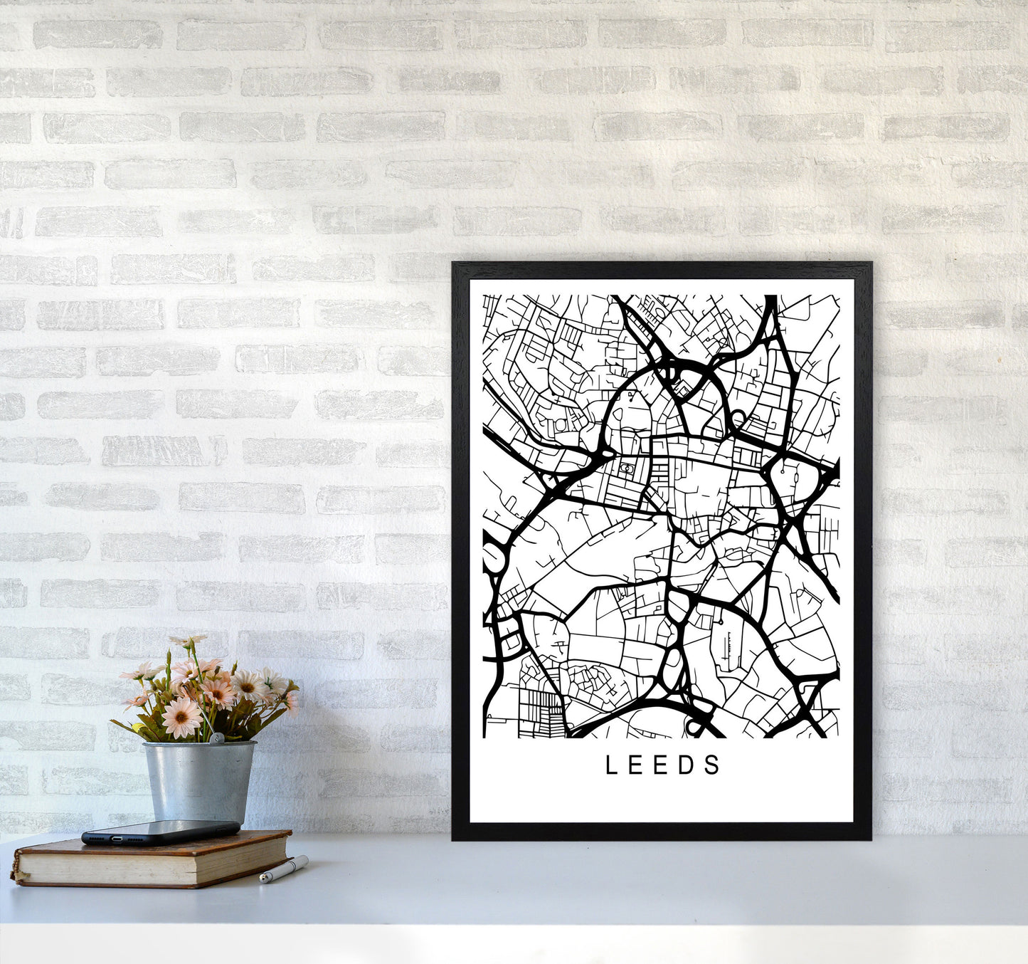 Leeds Map Art Print by Pixy Paper A2 White Frame