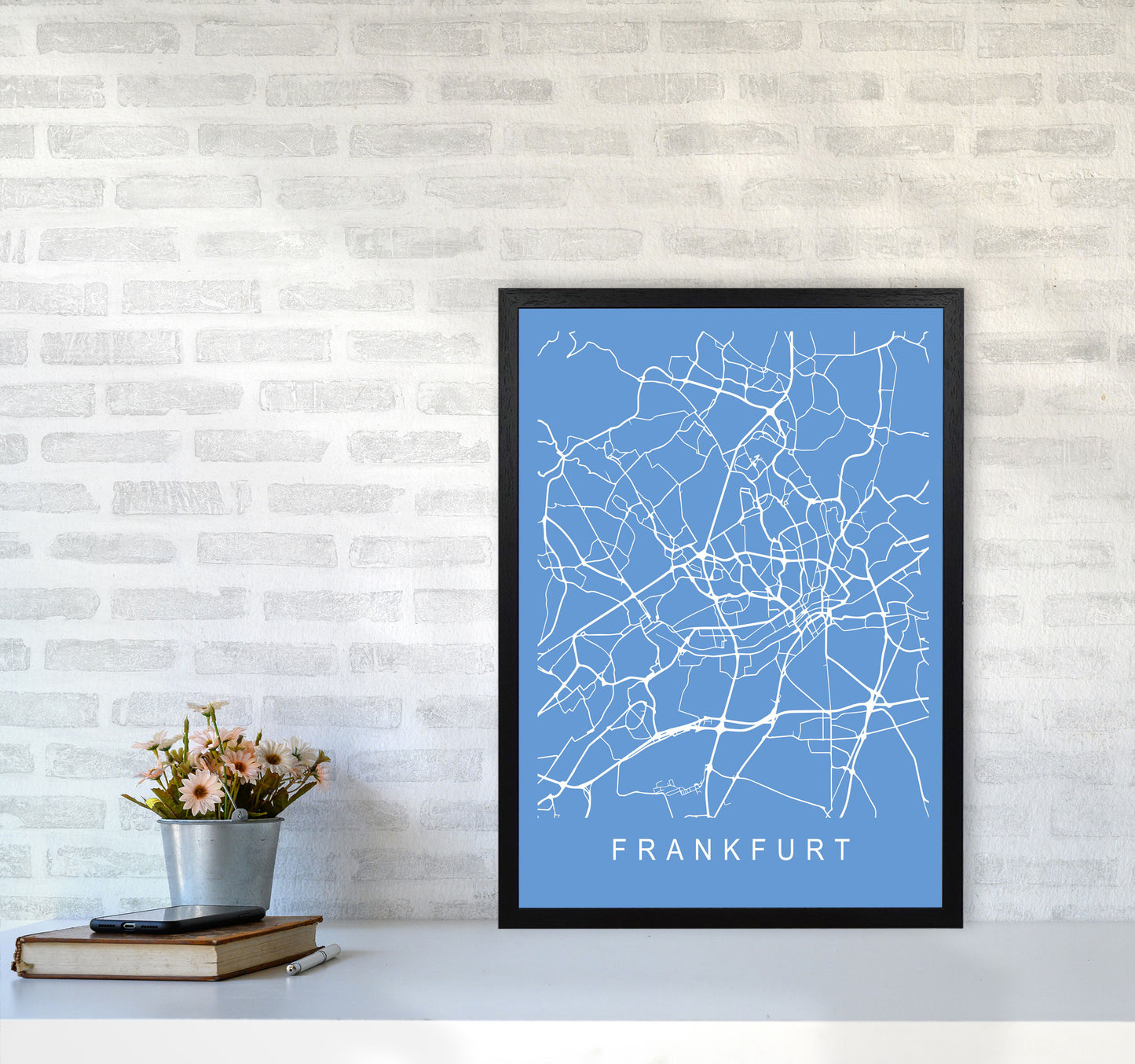 Frankfurt Map Blueprint Art Print by Pixy Paper A2 White Frame