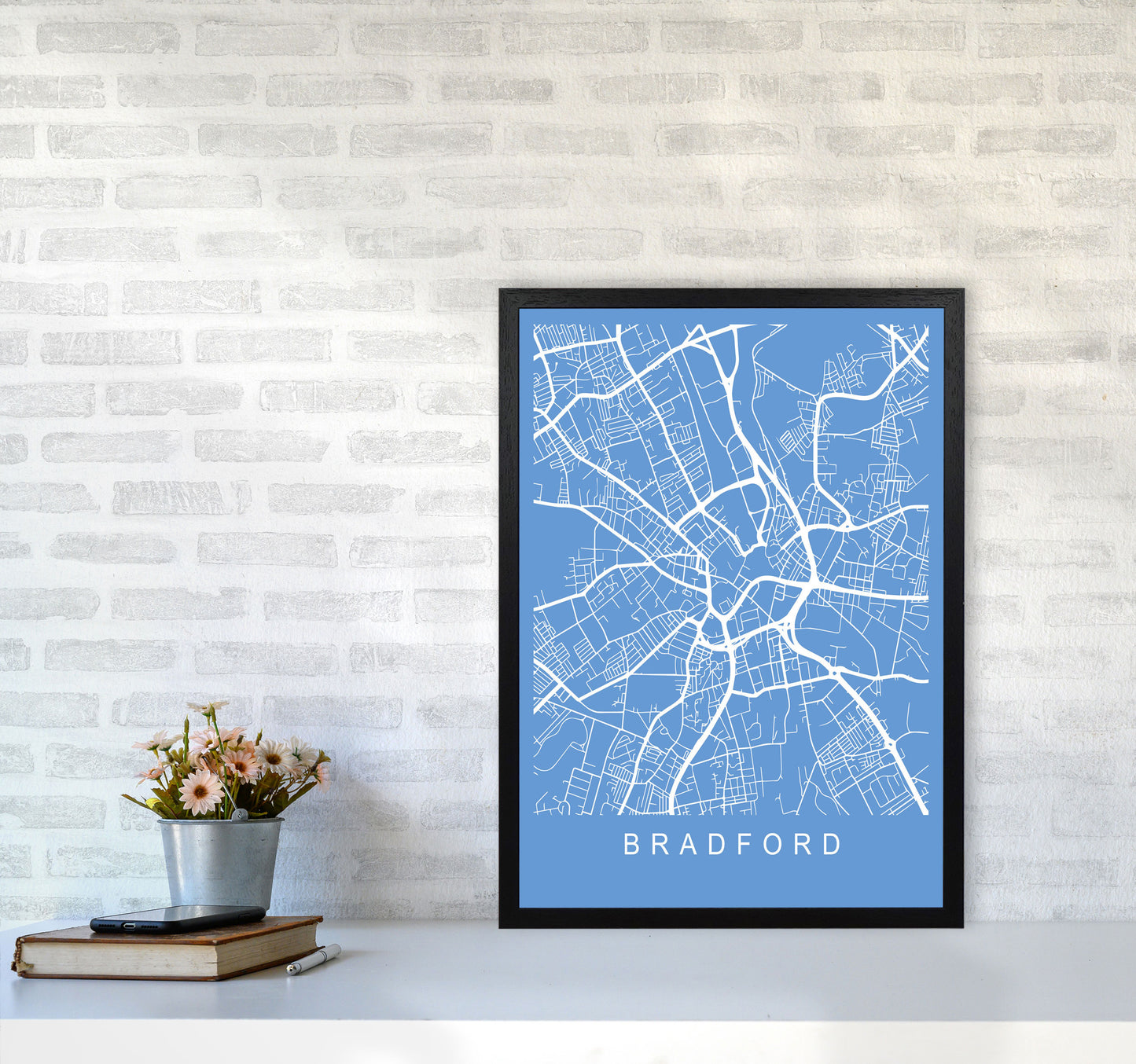 Bradford Map Blueprint Art Print by Pixy Paper A2 White Frame