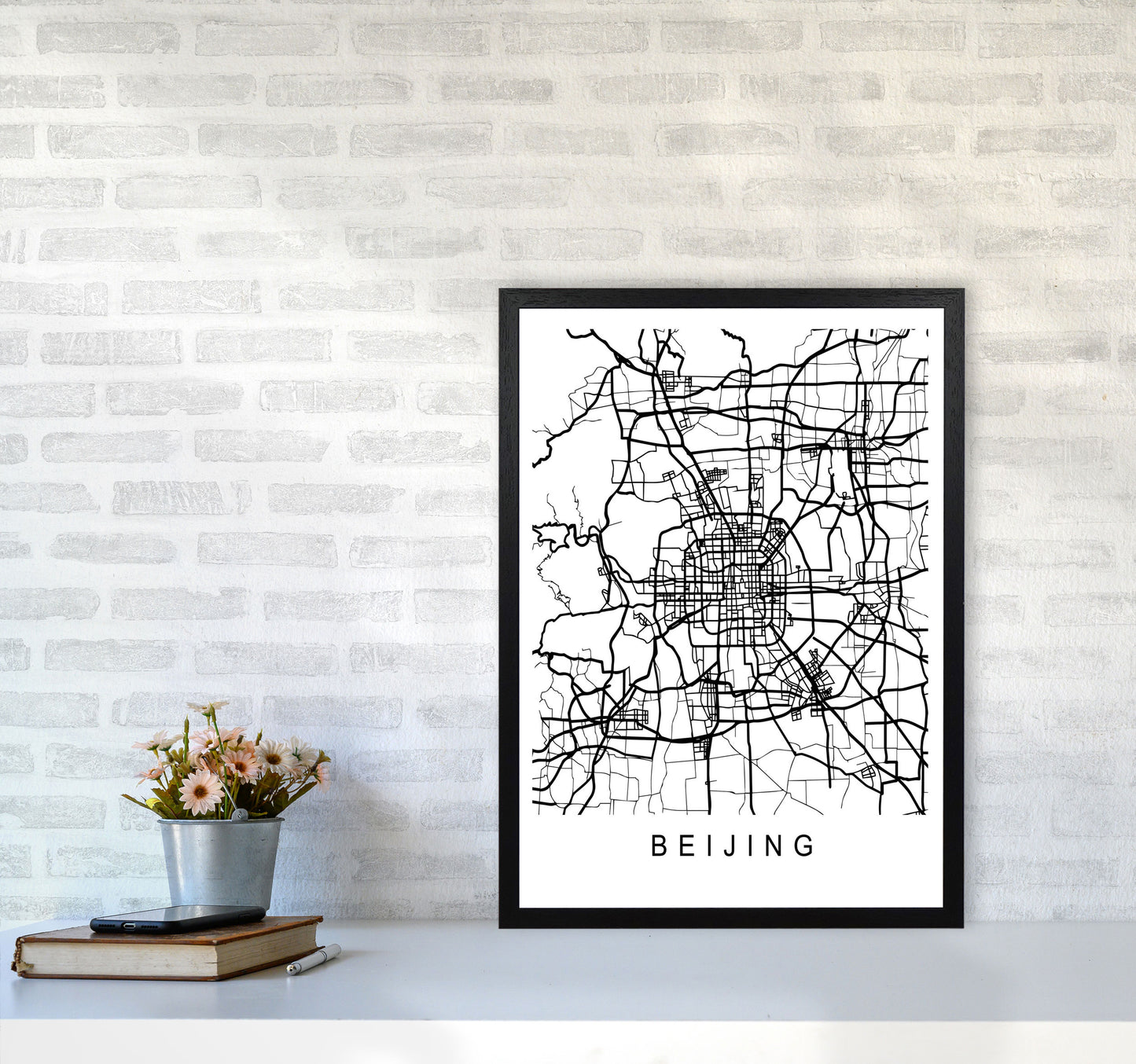 Beijing Map Art Print by Pixy Paper A2 White Frame