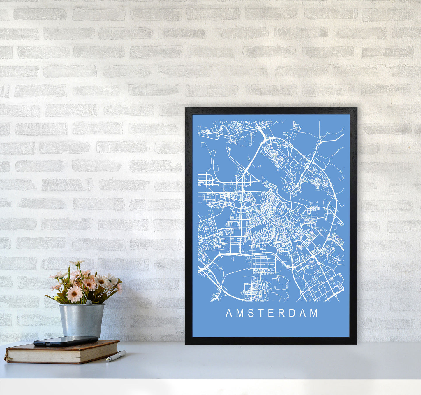 Amsterdam Map Blueprint Art Print by Pixy Paper A2 White Frame