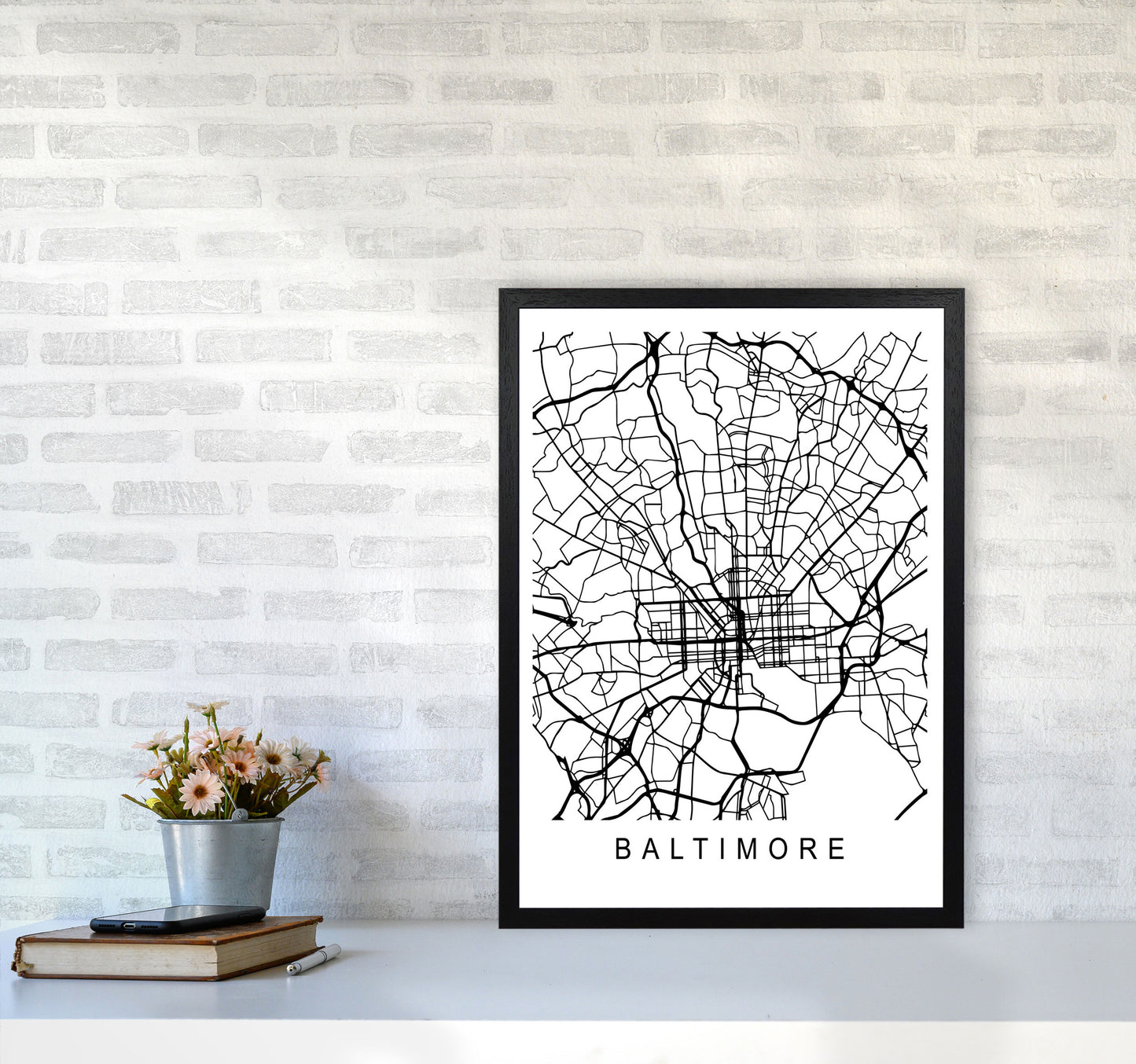 Baltimore Map Art Print by Pixy Paper A2 White Frame