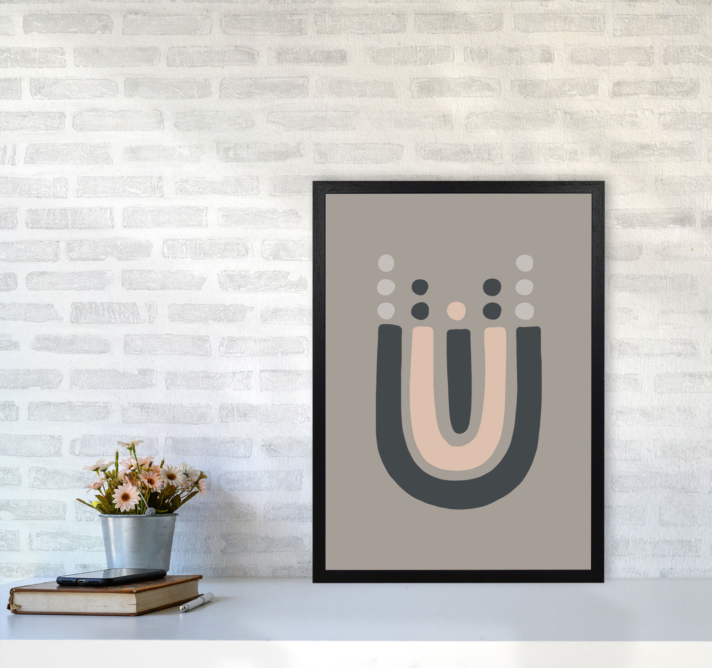 Inspired Upside Down Natural Rainbow Taupe Art Print by Pixy Paper A2 White Frame