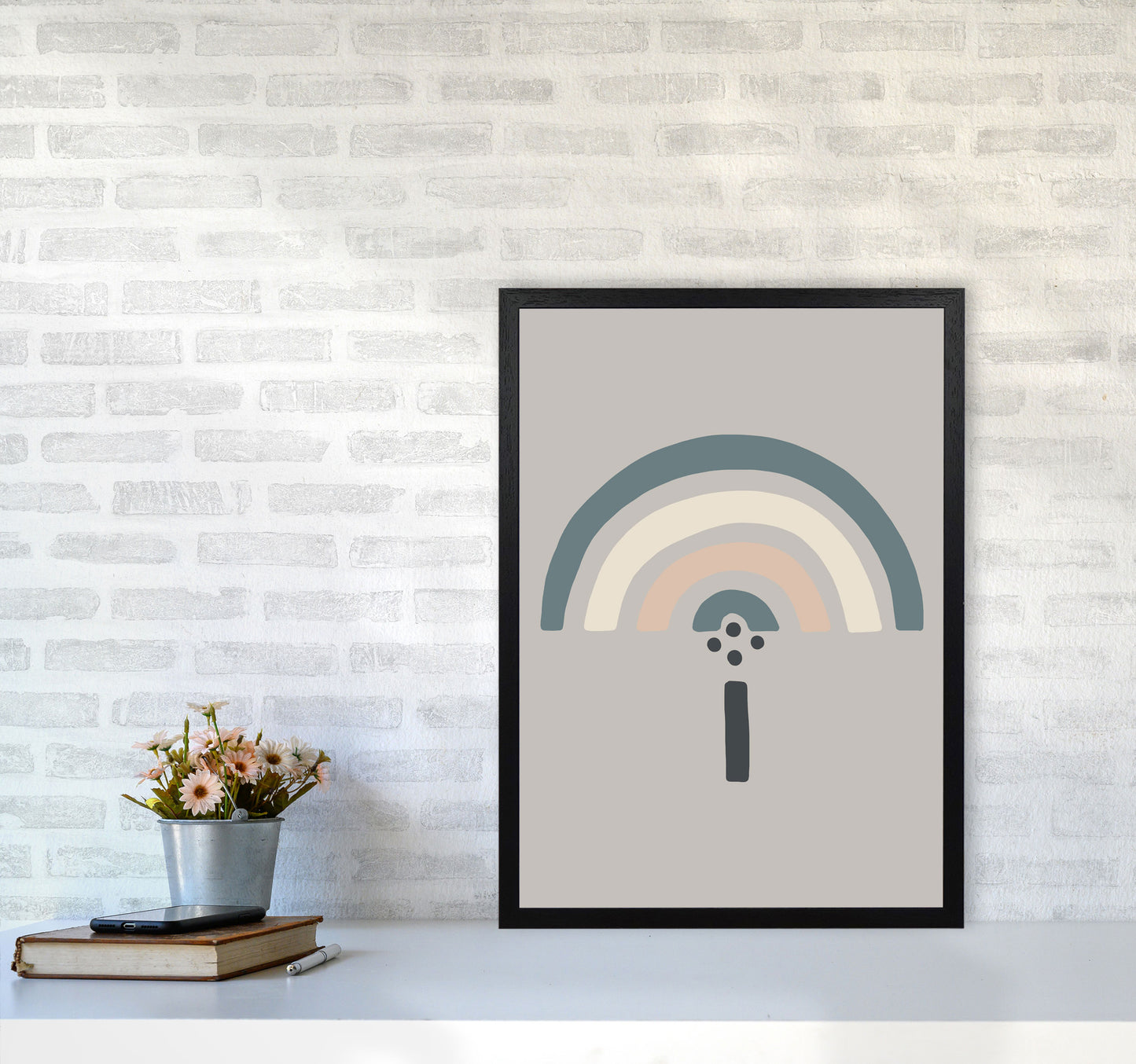 Inspired Natural Rainbow Stone Art Print by Pixy Paper A2 White Frame