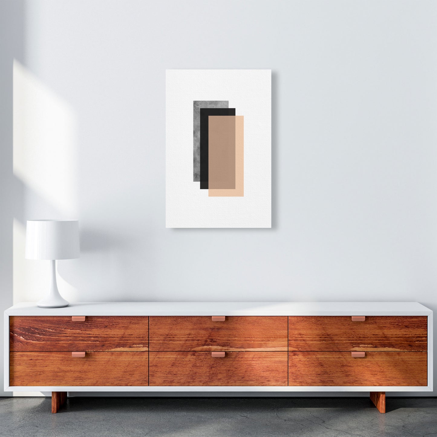 Peach And Black Abstract Rectangles Modern Print A2 Canvas