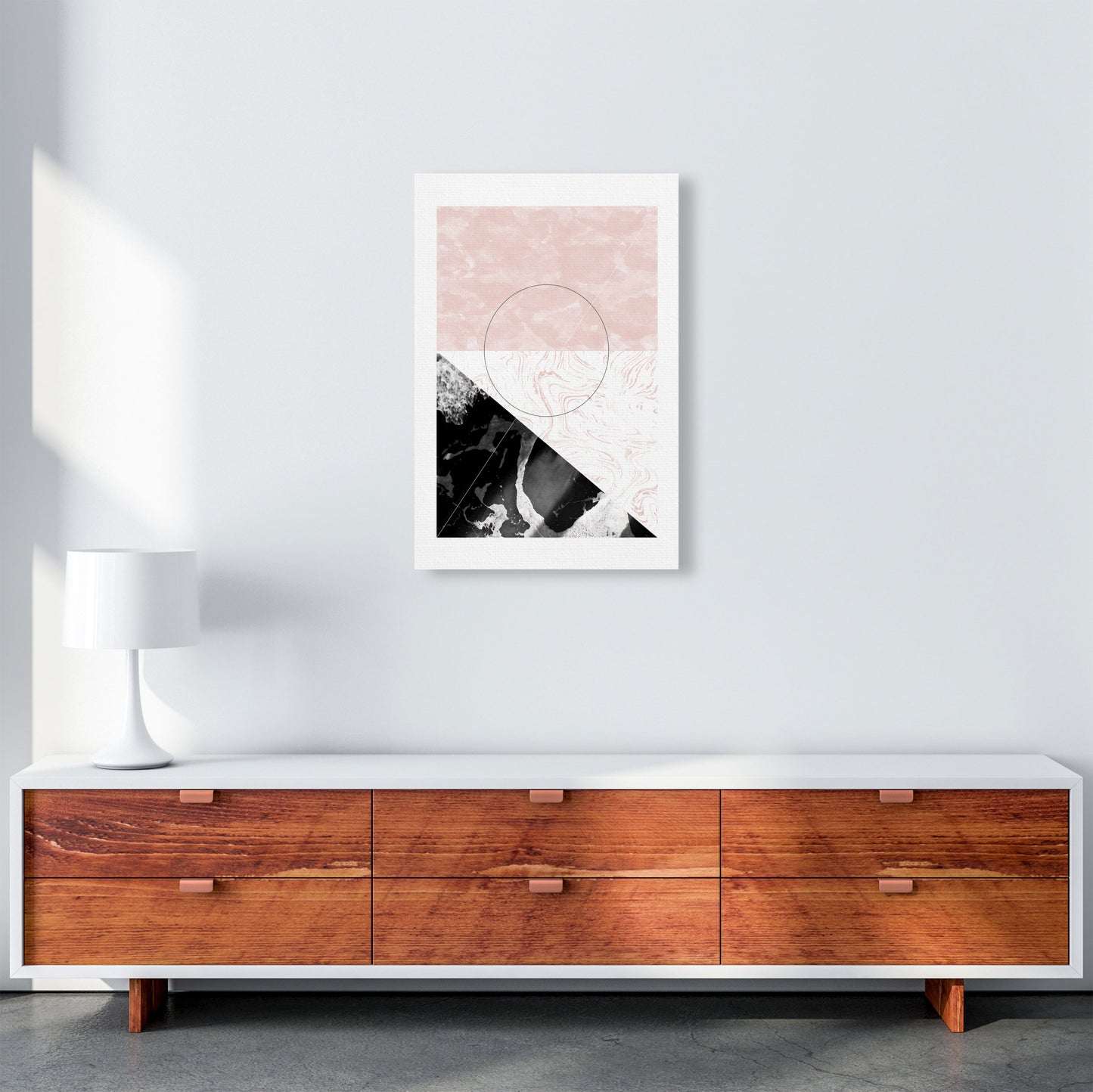 Black And Pink Marble Abstract Rectangle Shapes Modern Print A2 Canvas
