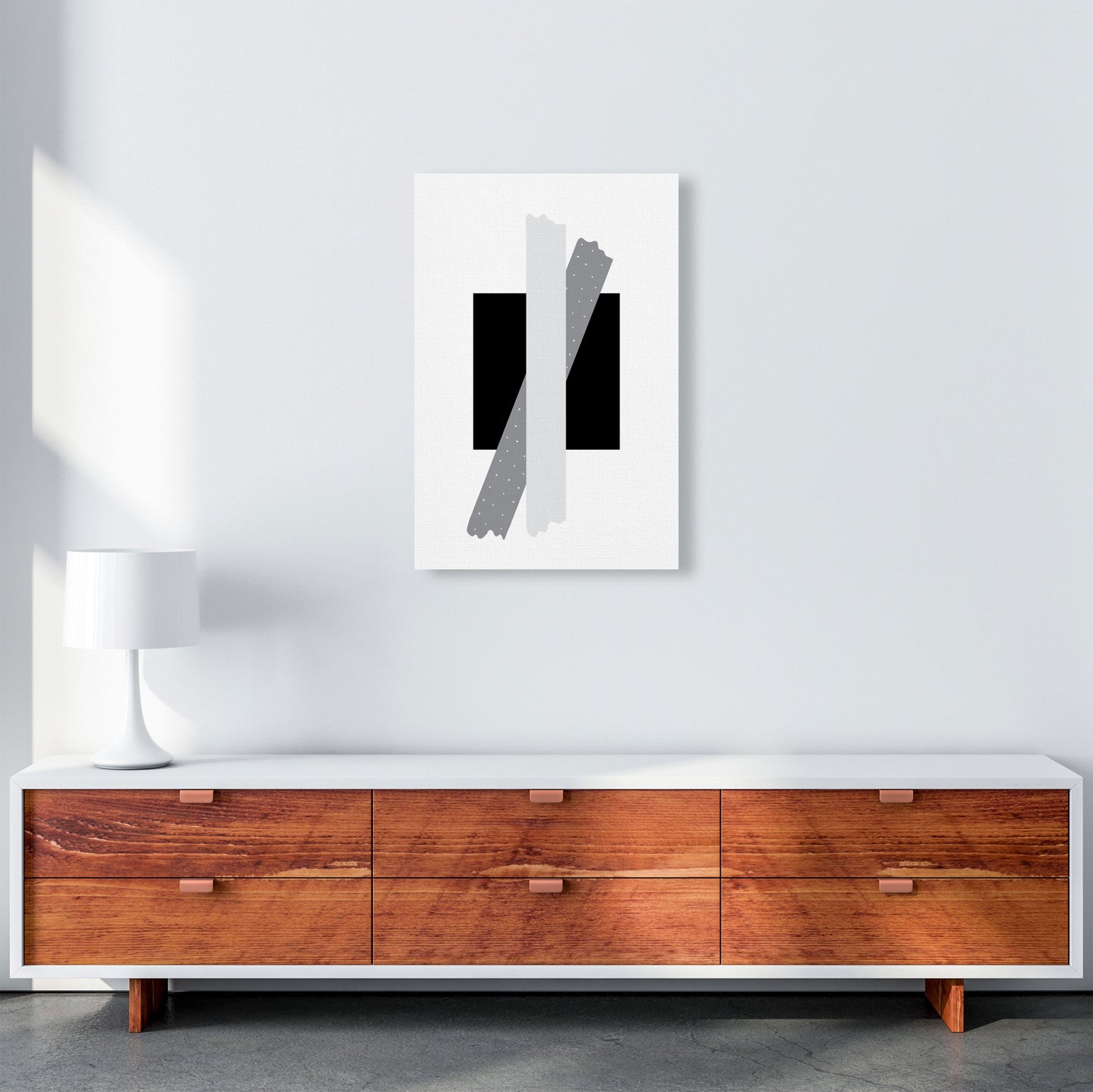 Black Square With Grey Bow Abstract Modern Print A2 Canvas