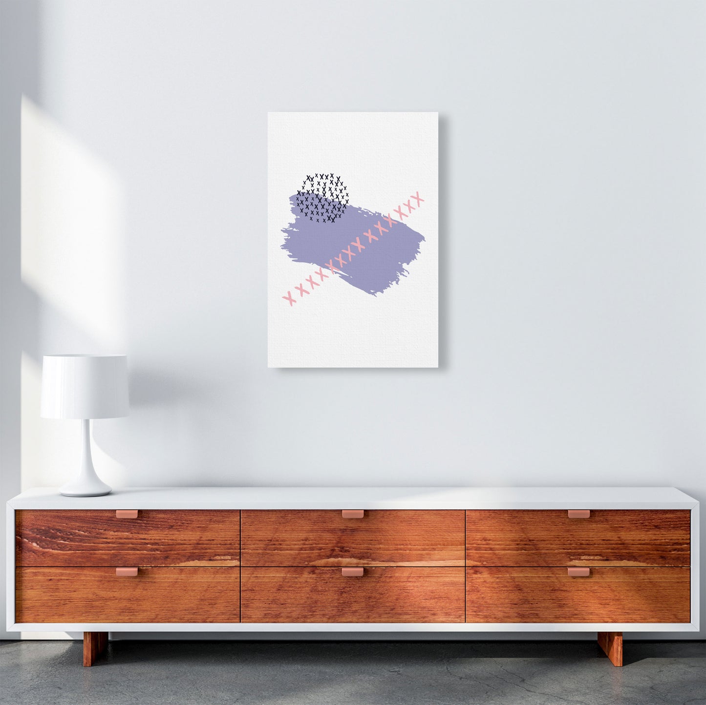 Purple X Paint Brush Abstract Modern Print A2 Canvas