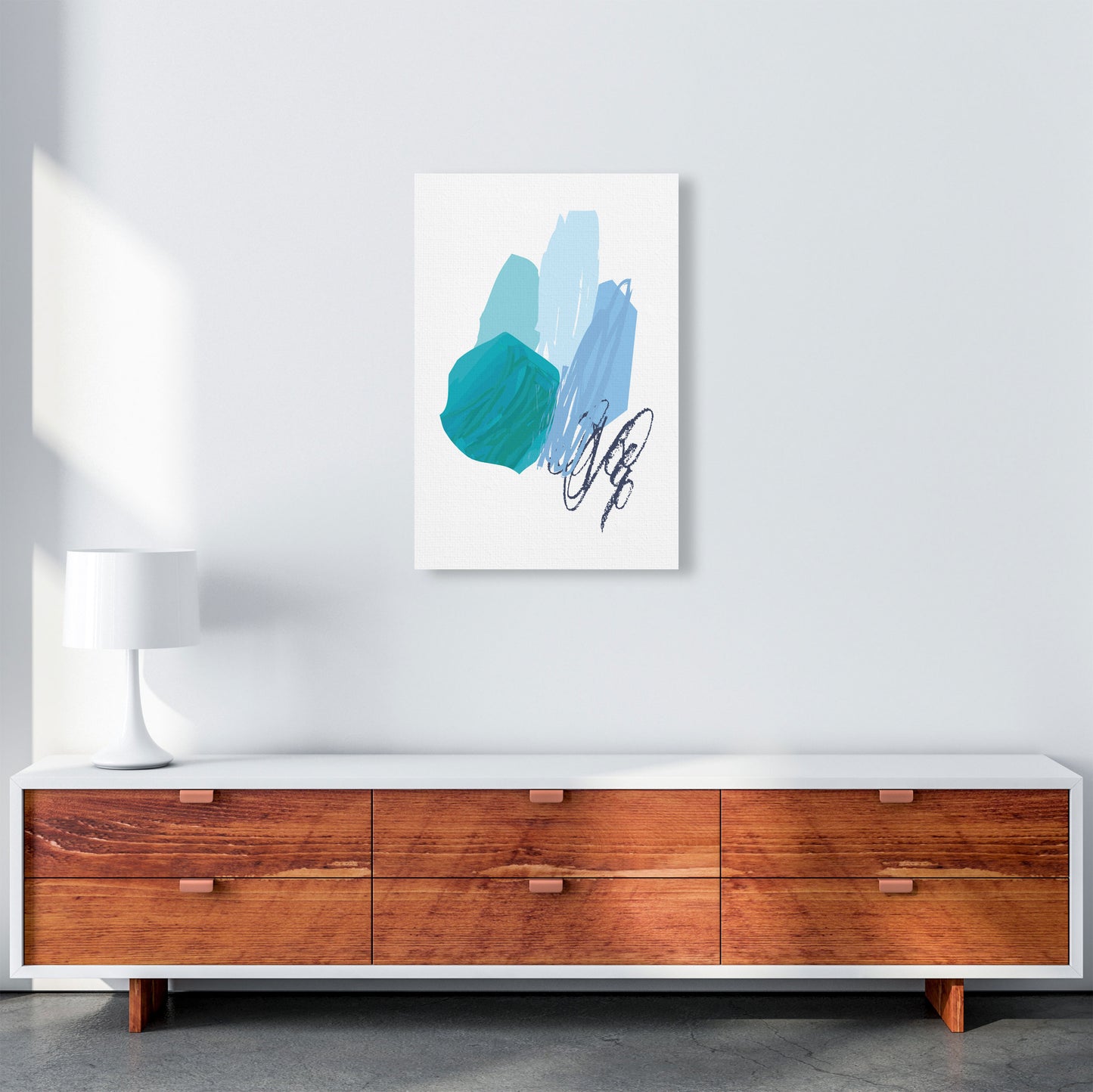 Blue Abstract Palette Drawings Modern Print A2 Canvas