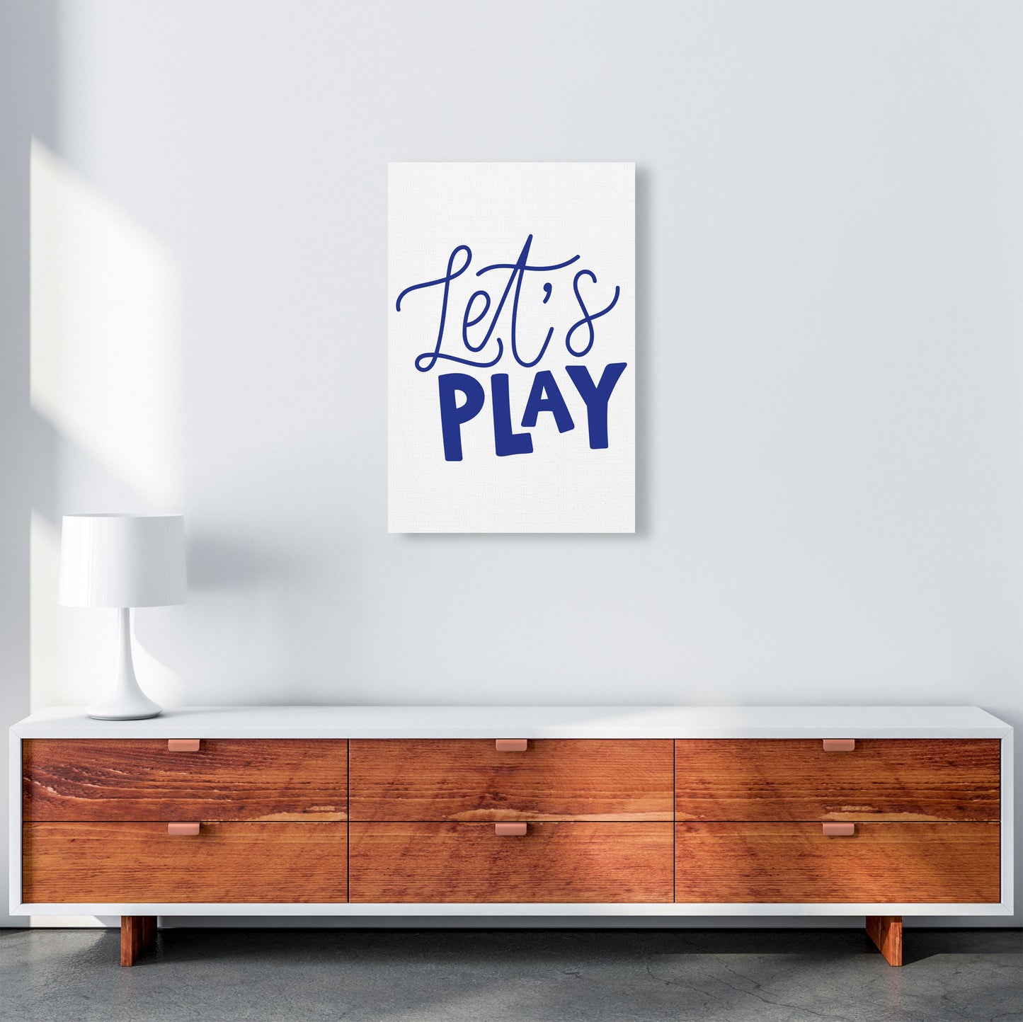 Let's Play Navy Framed Typography Wall Art Print A2 Canvas