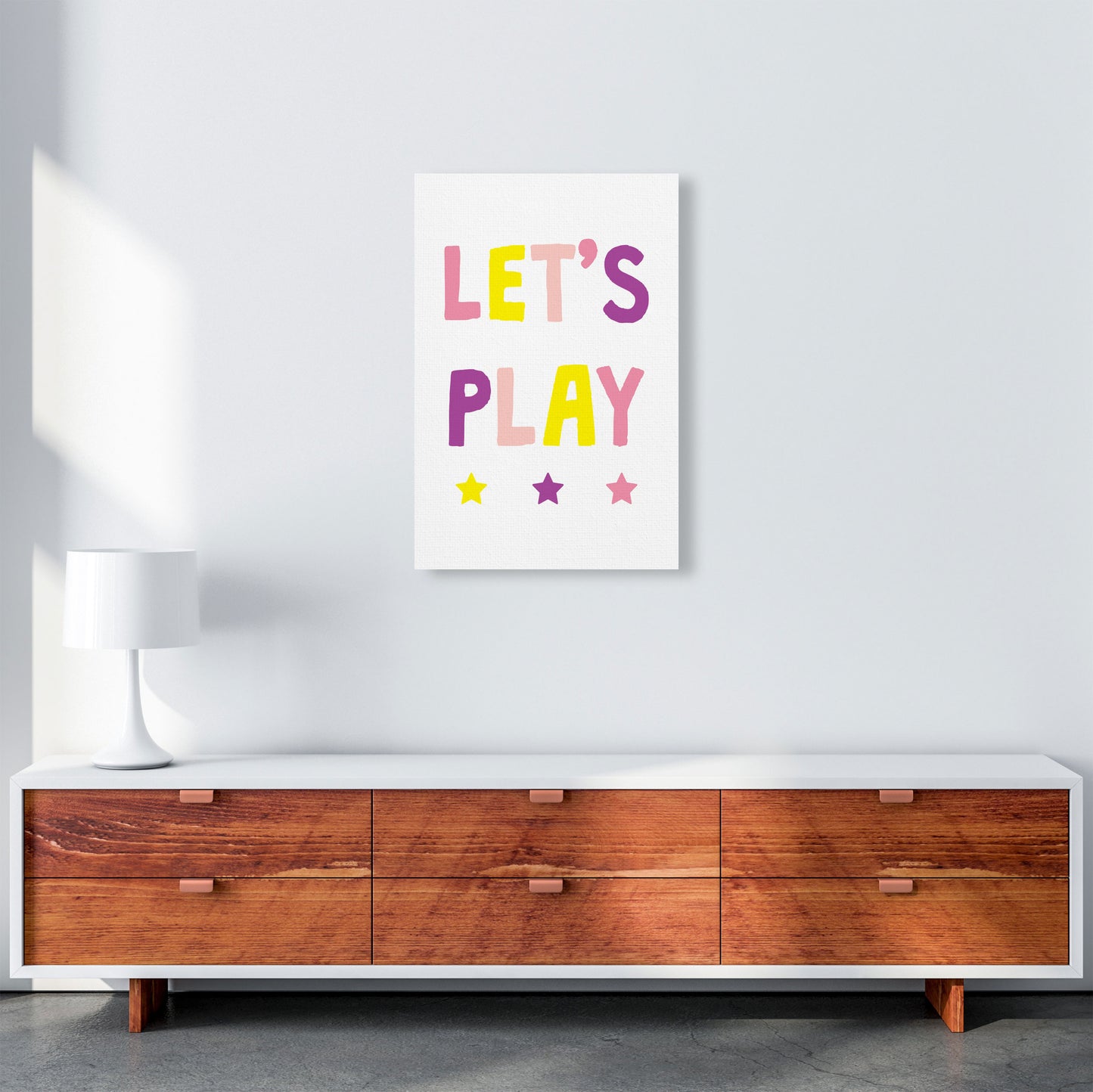 Let's Play Pinks Framed Nursey Wall Art Print A2 Canvas