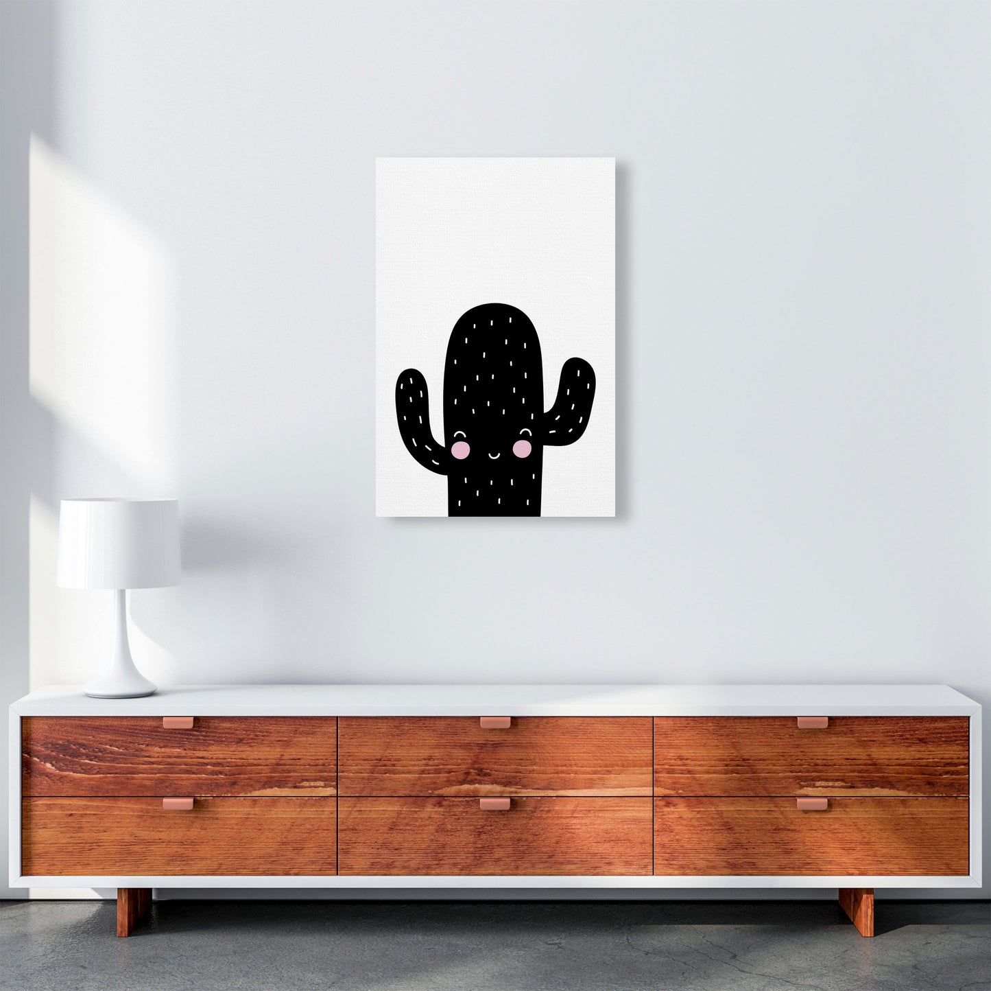 Black Scandi Cactus Modern Print, Framed Botanical & Nature Art Print A2 Canvas