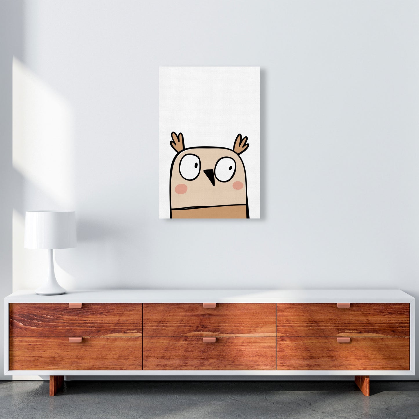 Scandi Owl Framed Nursey Wall Art Print A2 Canvas