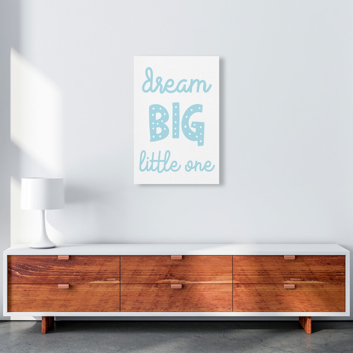 Dream Big Little One Blue Framed Nursey Wall Art Print A2 Canvas