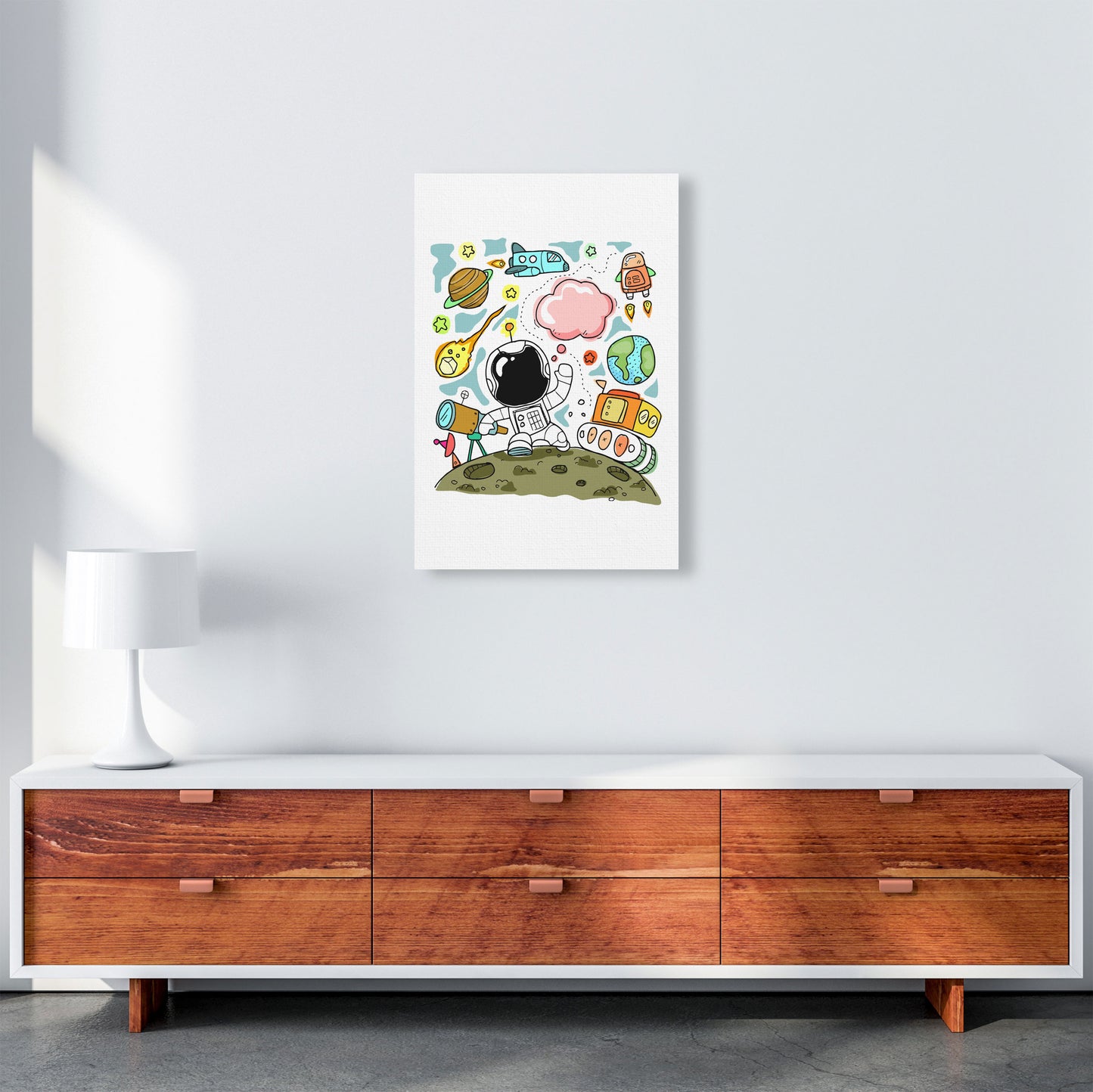 Space Illustration Framed Nursey Wall Art Print A2 Canvas