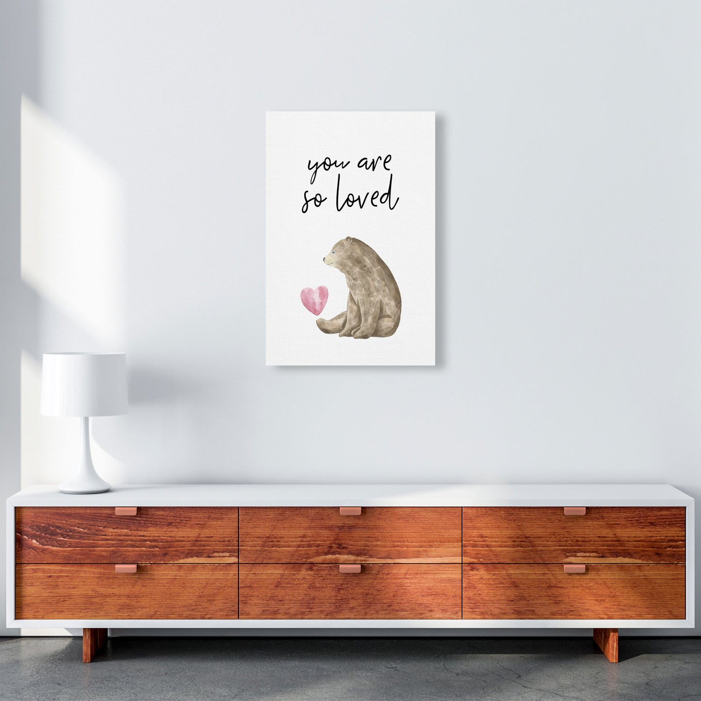 Brown Bear You Are So Loved Framed Nursey Wall Art Print A2 Canvas