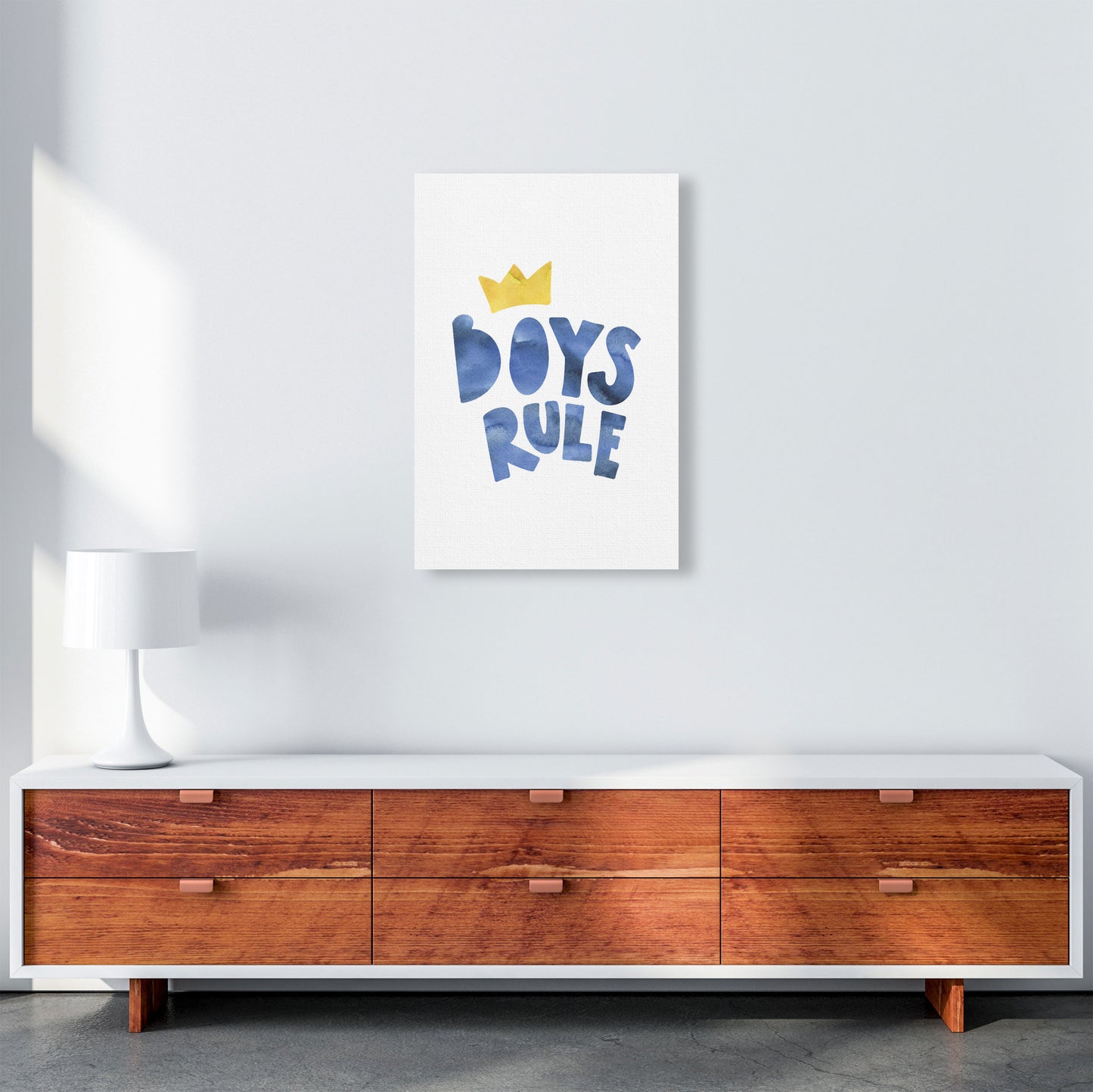 Boys Rule Watercolour Framed Nursey Wall Art Print A2 Canvas