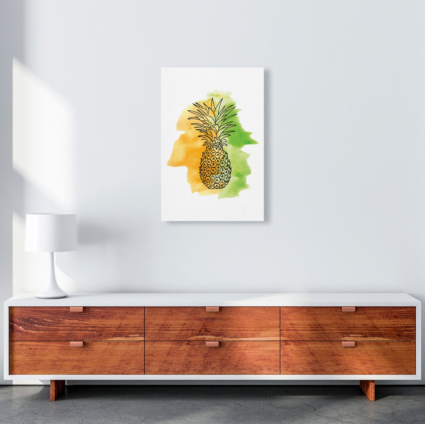 Orange And Green Pineapple Watercolour Modern Print A2 Canvas