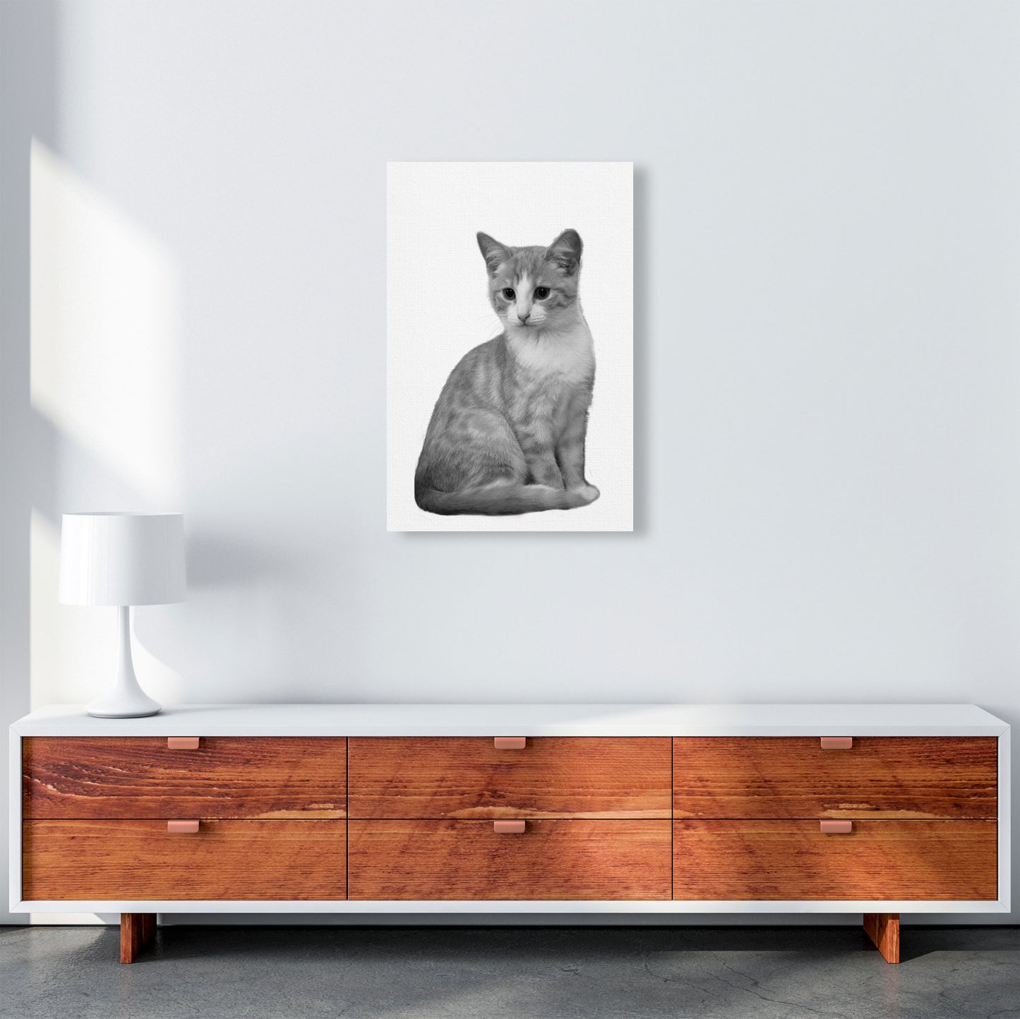 Black And White Cat Modern Print Animal Art Print A2 Canvas