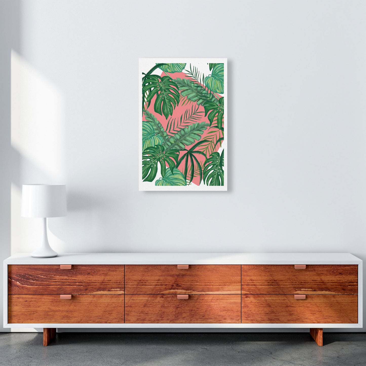 Abstract Leaves With Pink Background Modern Print, Framed Botanical Nature Art A2 Canvas