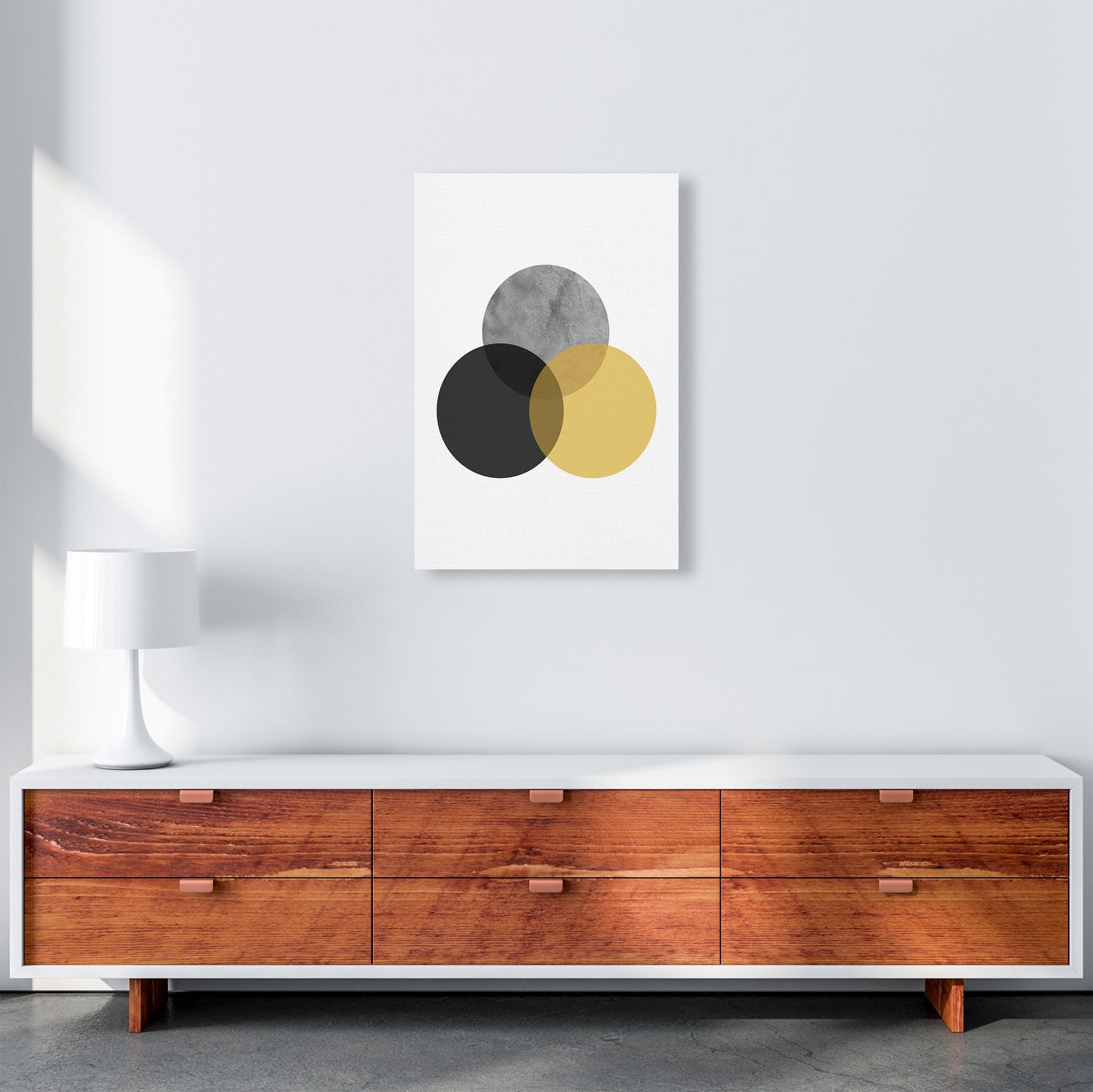 Geometric Mustard And Black Circles Art Print by Pixy Paper A2 Canvas
