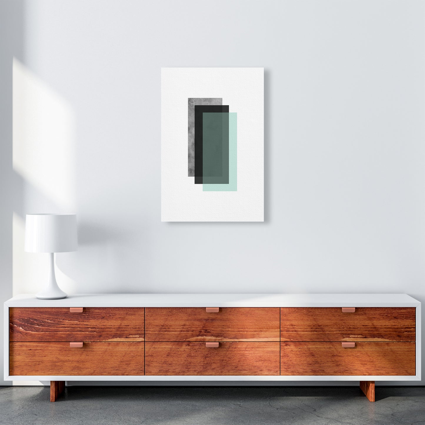 Geometric Mint And Black Rectangles Art Print by Pixy Paper A2 Canvas