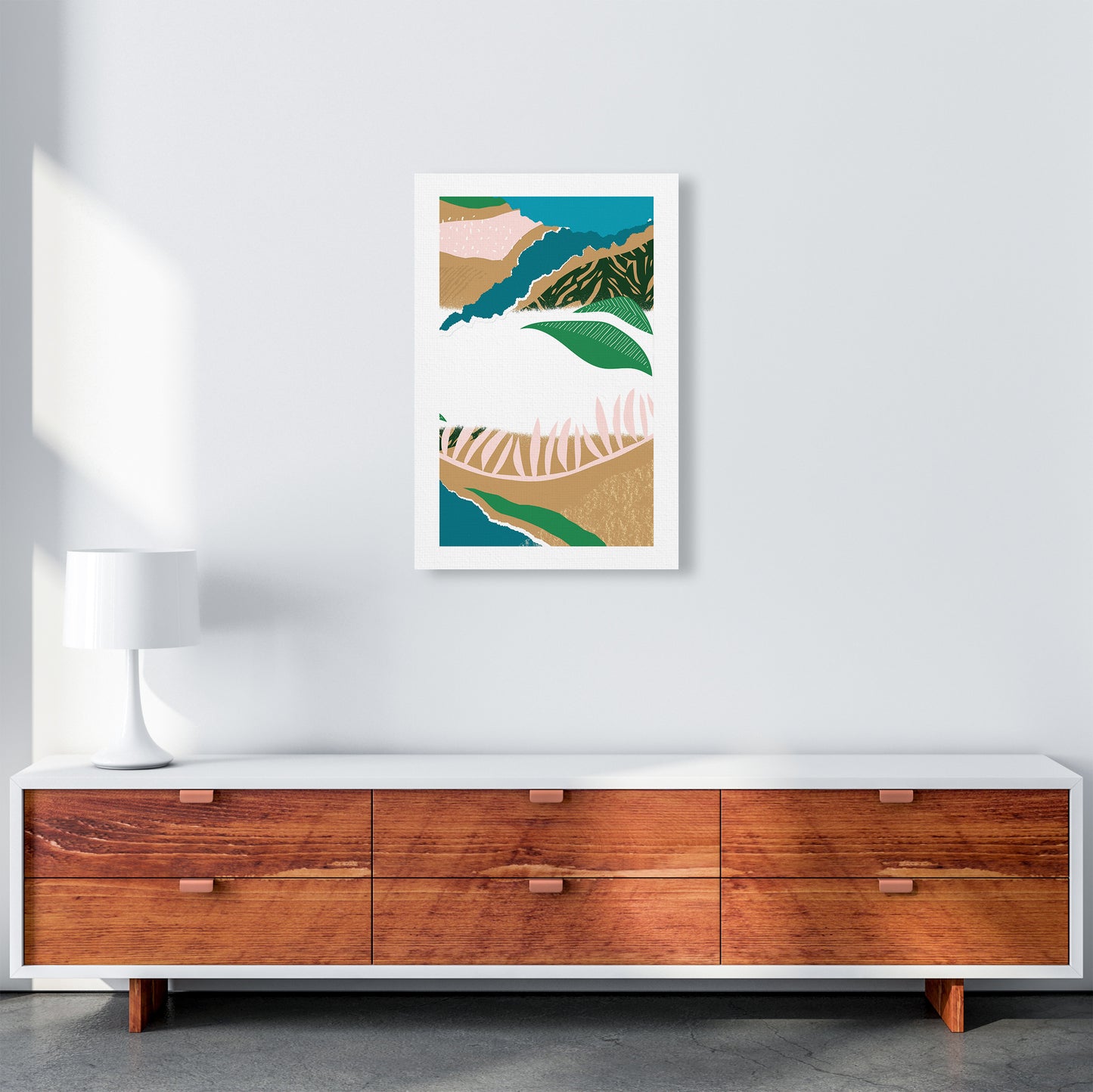White Mixed Jungle Abstract Art Print by Pixy Paper A2 Canvas