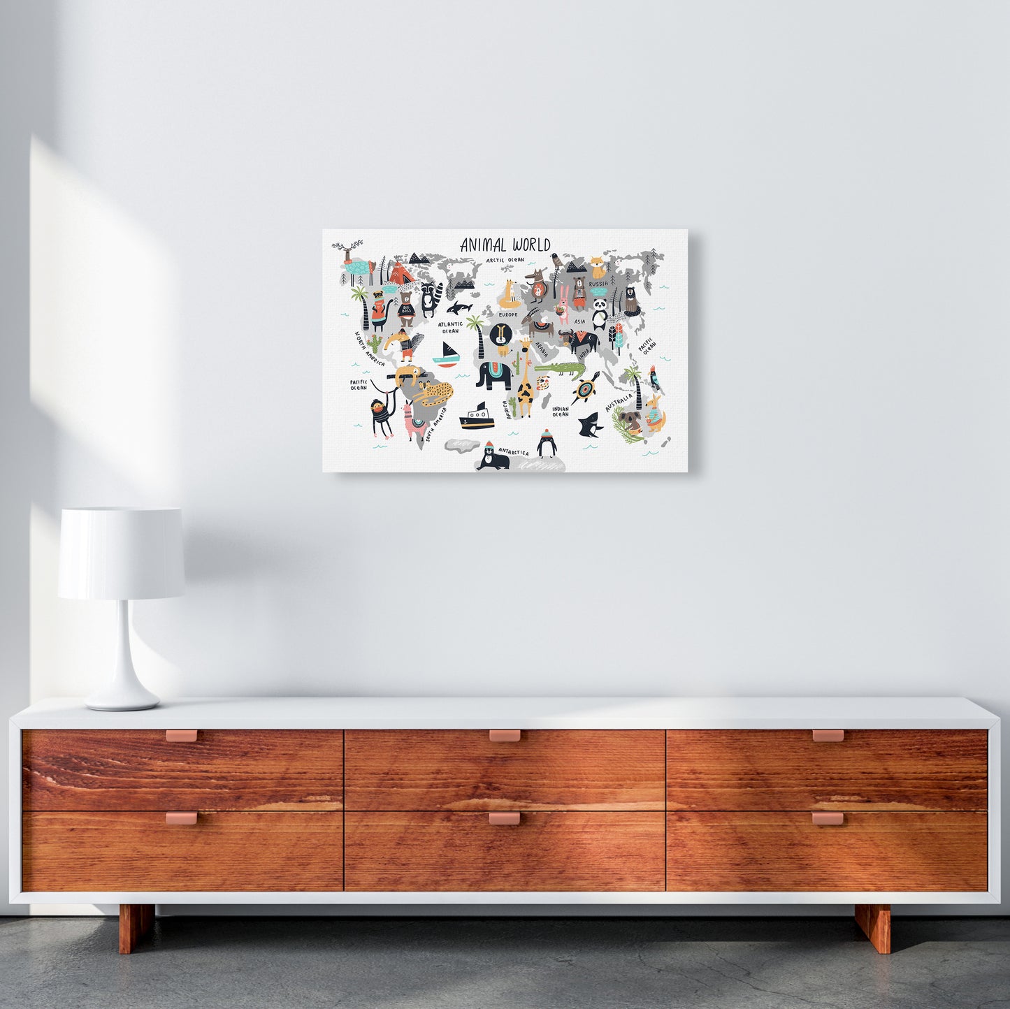 Animal World Map Art Print by Pixy Paper A2 Canvas