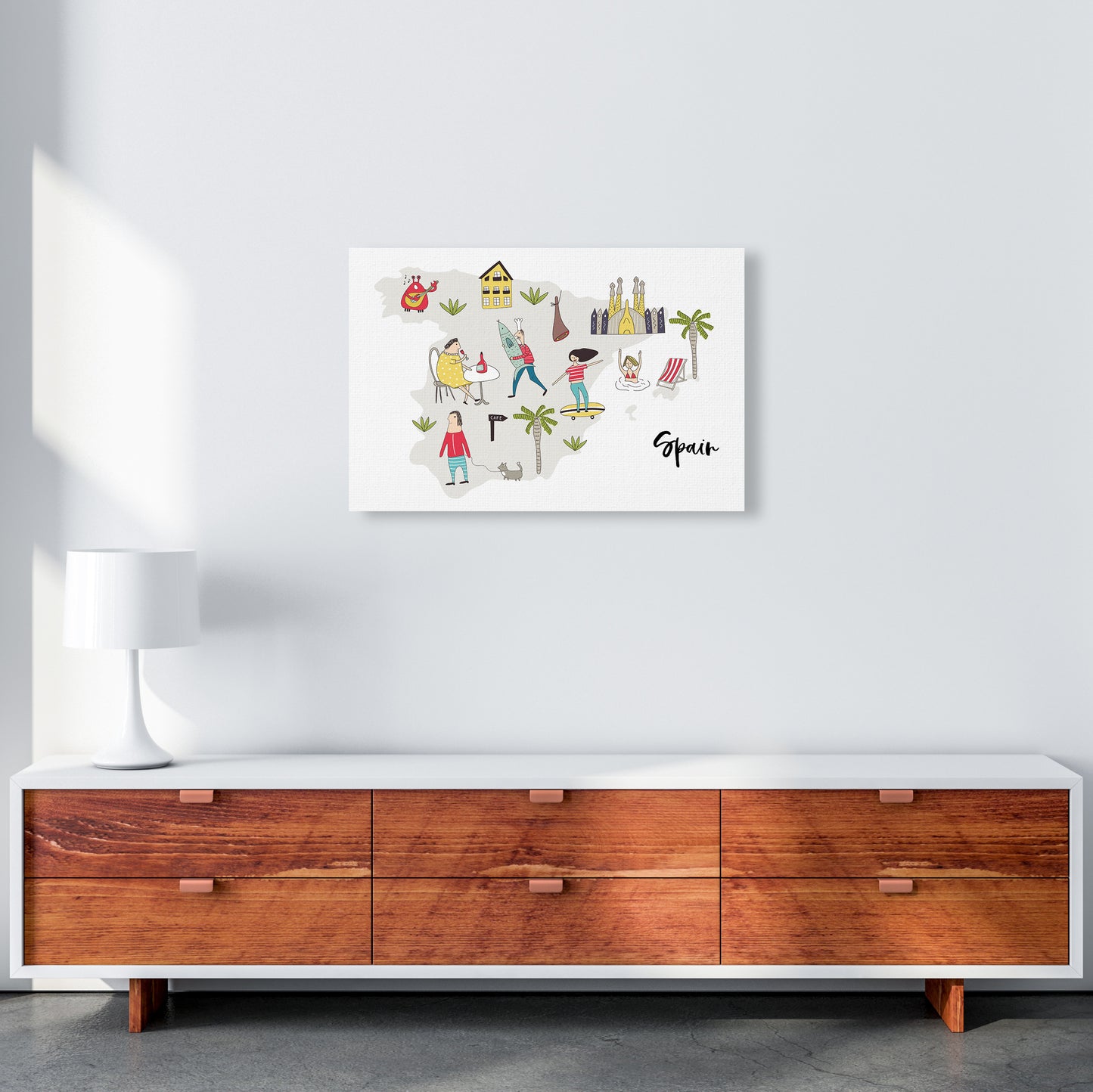 Spain Map Art Print by Pixy Paper A2 Canvas
