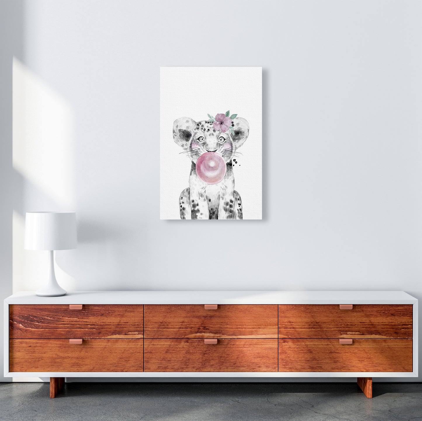 Safari Babies Tiger With Bubble Art Print by Pixy Paper A2 Canvas