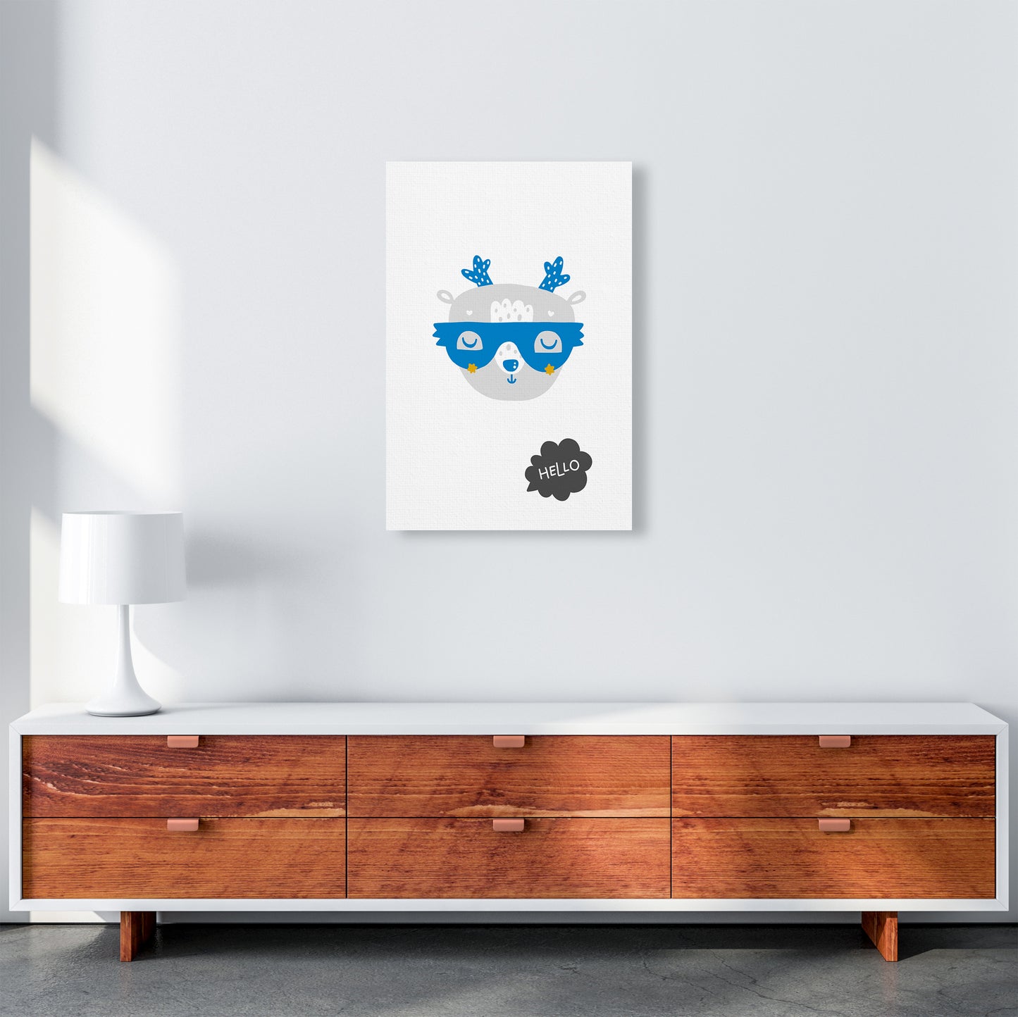 Hello Animal Blue Super Scandi Art Print by Pixy Paper A2 Canvas