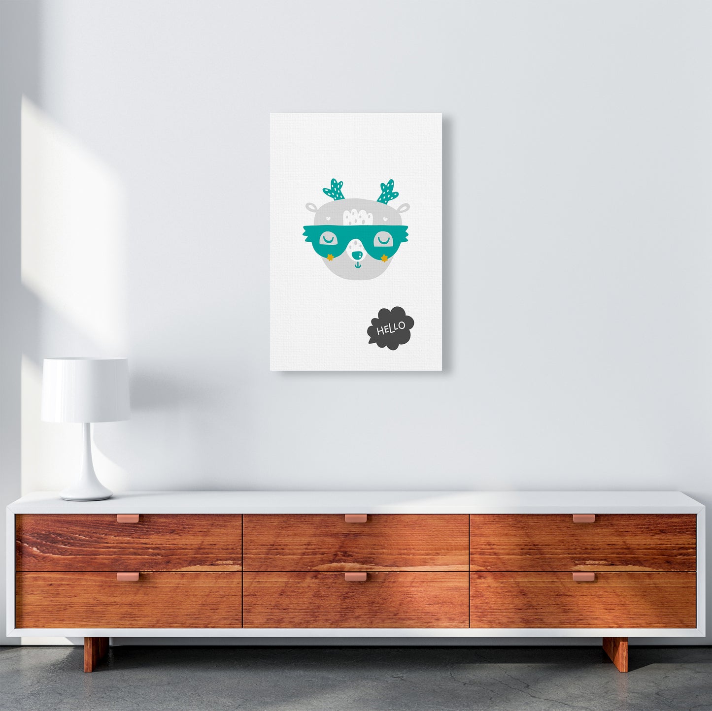 Hello Animal Teal Super Scandi Art Print by Pixy Paper A2 Canvas