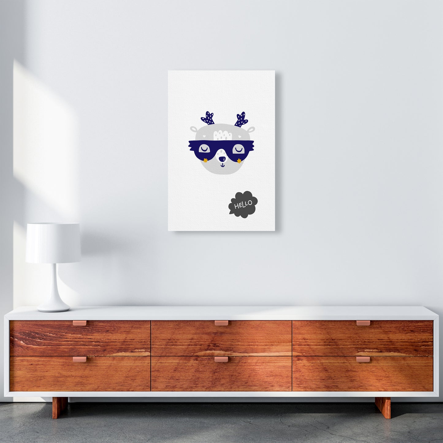Hello Animal Navy Uper Scandi Art Print by Pixy Paper A2 Canvas