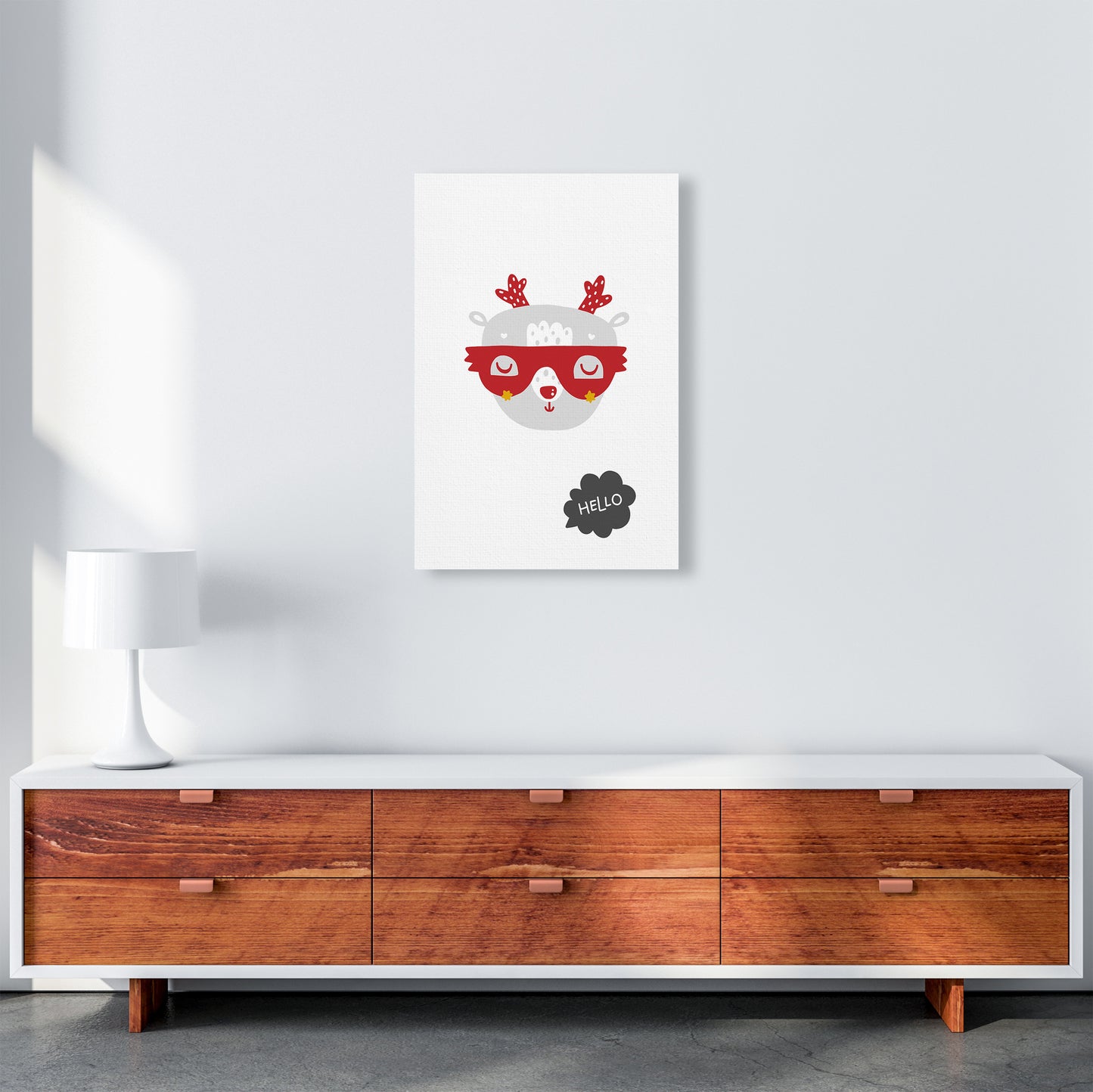 Hello Animal Red Super Scandi Art Print by Pixy Paper A2 Canvas