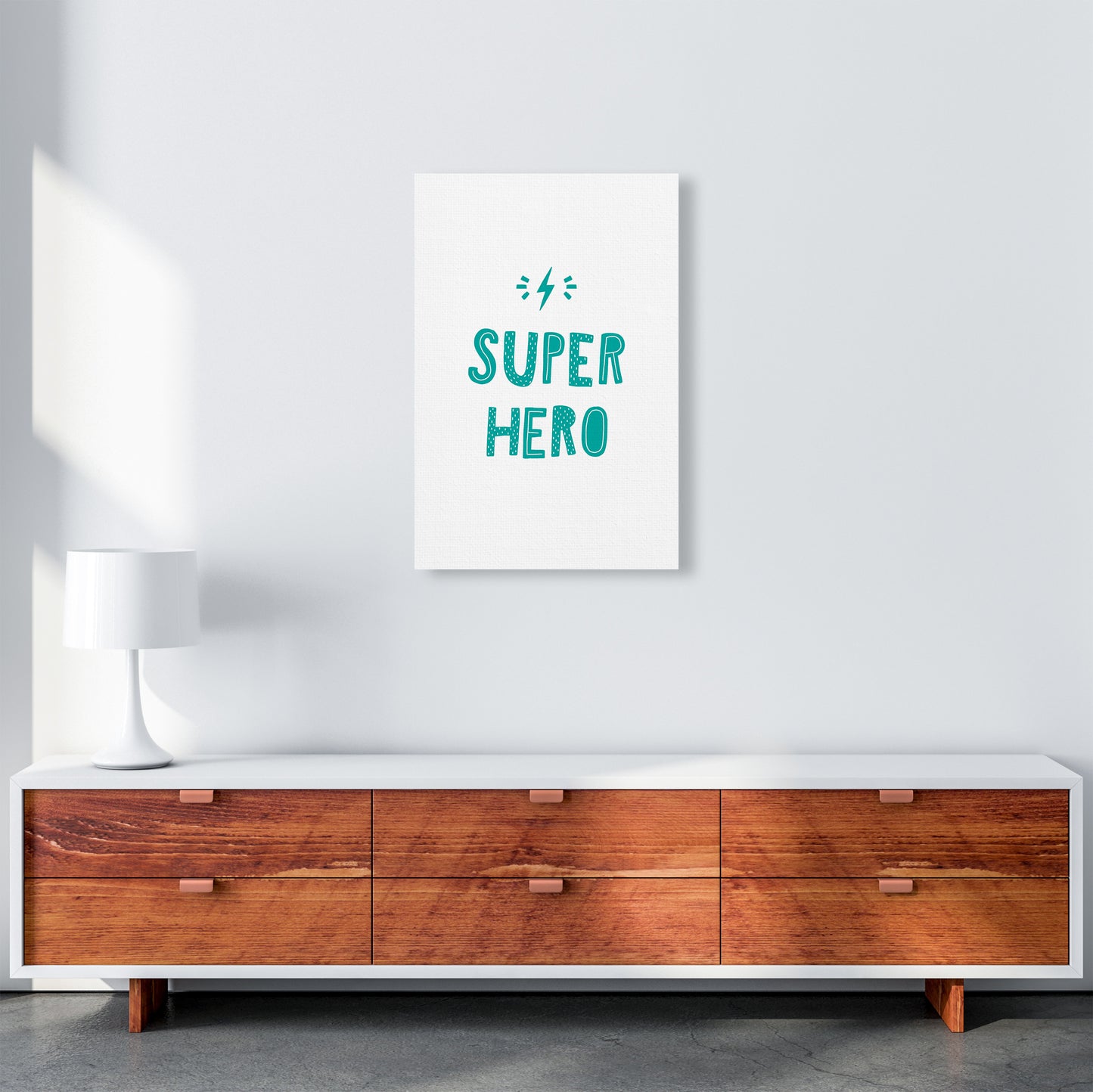 Super Hero Teal Super Scandi Art Print by Pixy Paper A2 Canvas