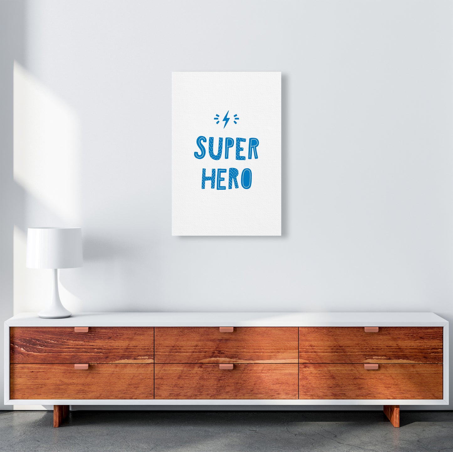 Super Hero Blue Super Scandi Art Print by Pixy Paper A2 Canvas