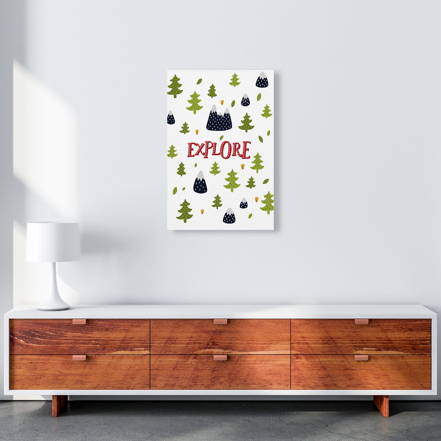 Little Explorer Trees Red Art Print by Pixy Paper A2 Canvas