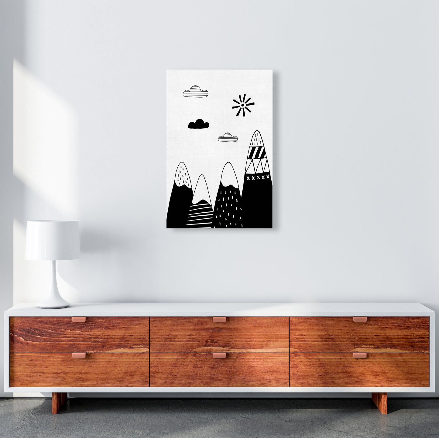 Scandinavian Mountains Art Print by Pixy Paper A2 Canvas