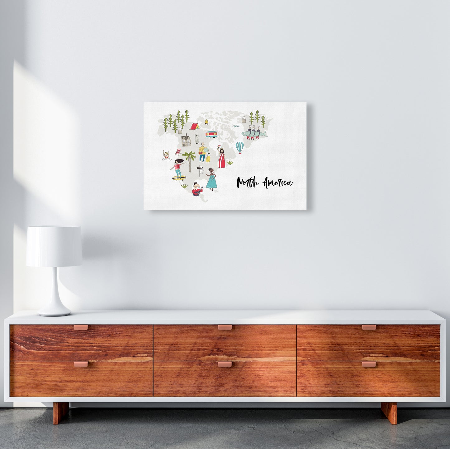 North America Map Art Print by Pixy Paper A2 Canvas