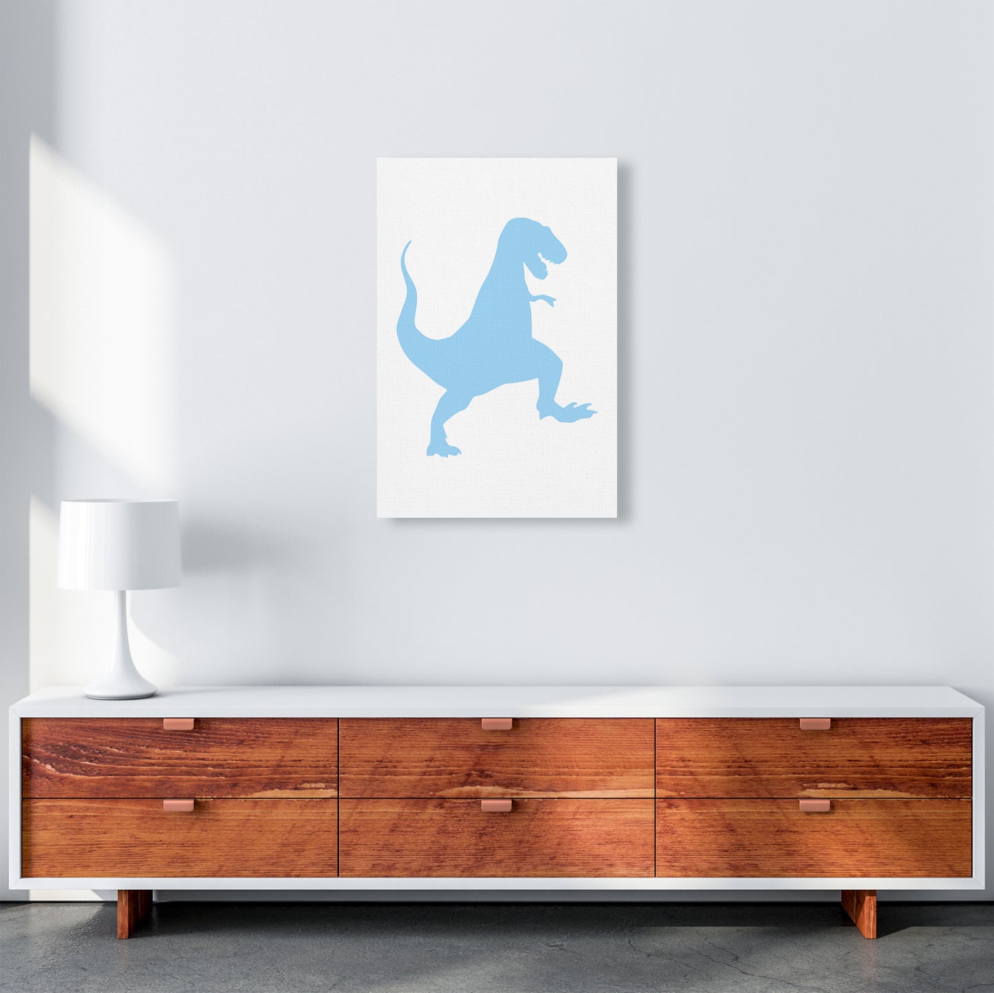 T-Rex Light Blue Art Print by Pixy Paper A2 Canvas