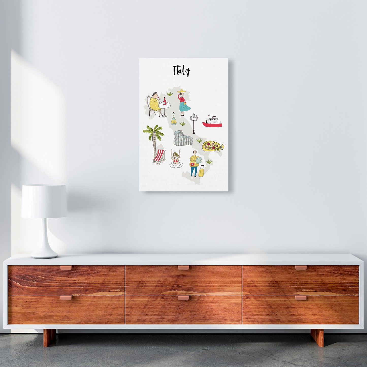 Italy Map Art Print by Pixy Paper A2 Canvas